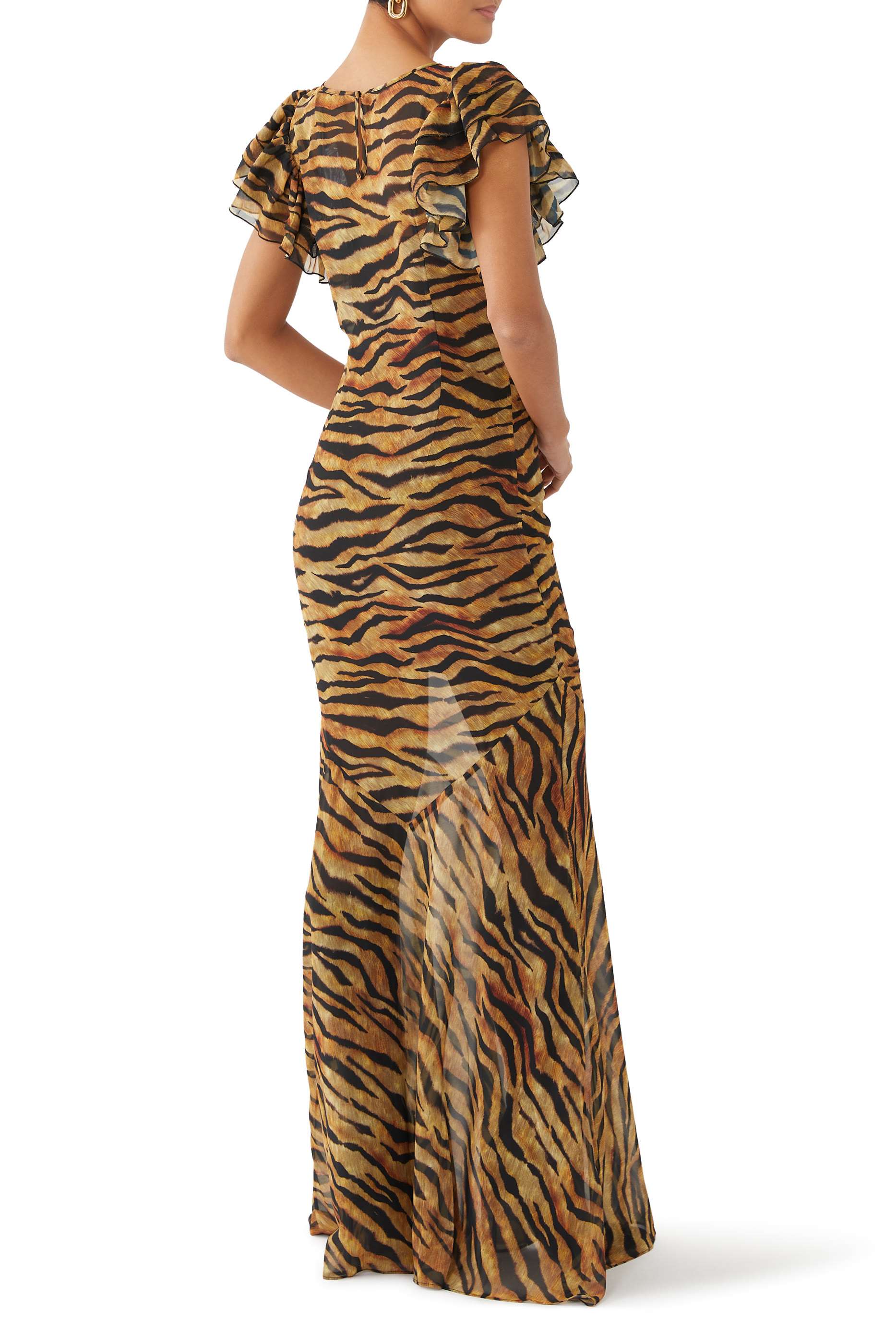 فستان دي لا فالي طويل بأكمام فراشة