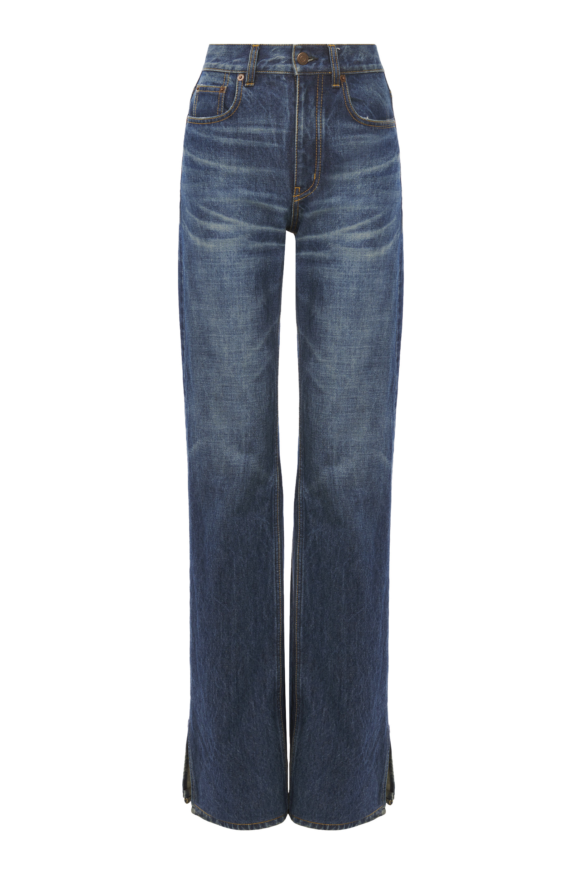 بنطال جينز بقصة مستقيمة وفتحات على الجوانب