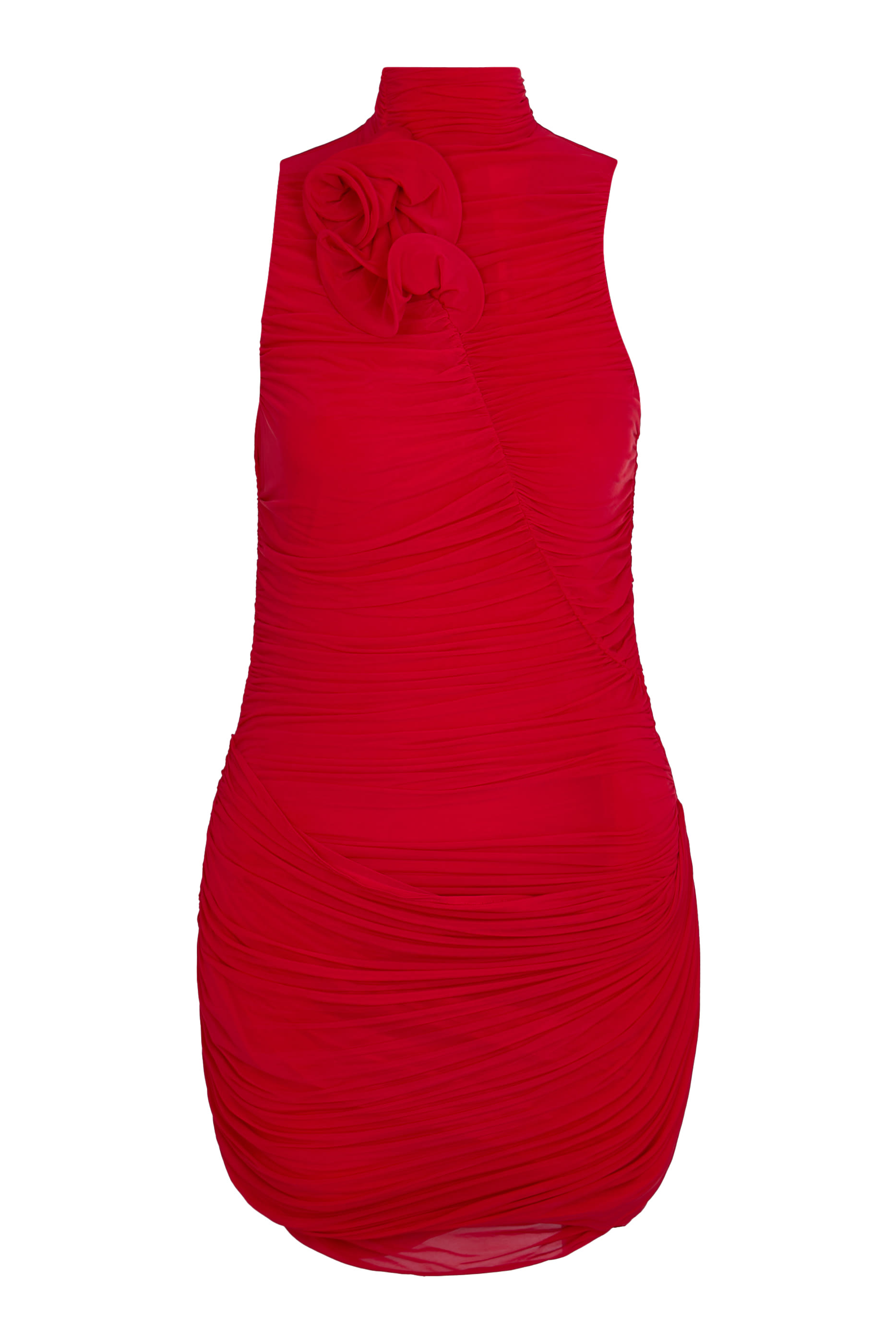 فستان قصير بدرابيه وياقة عالية 