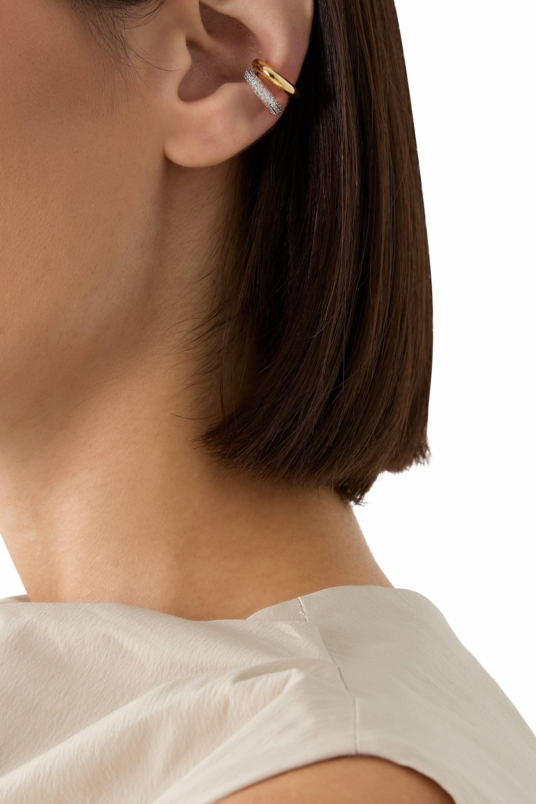 أقراط بري مفتوحة مرصعة بأحجار زركونيا، فضة إسترلينية مطلية بذهب عيار 14