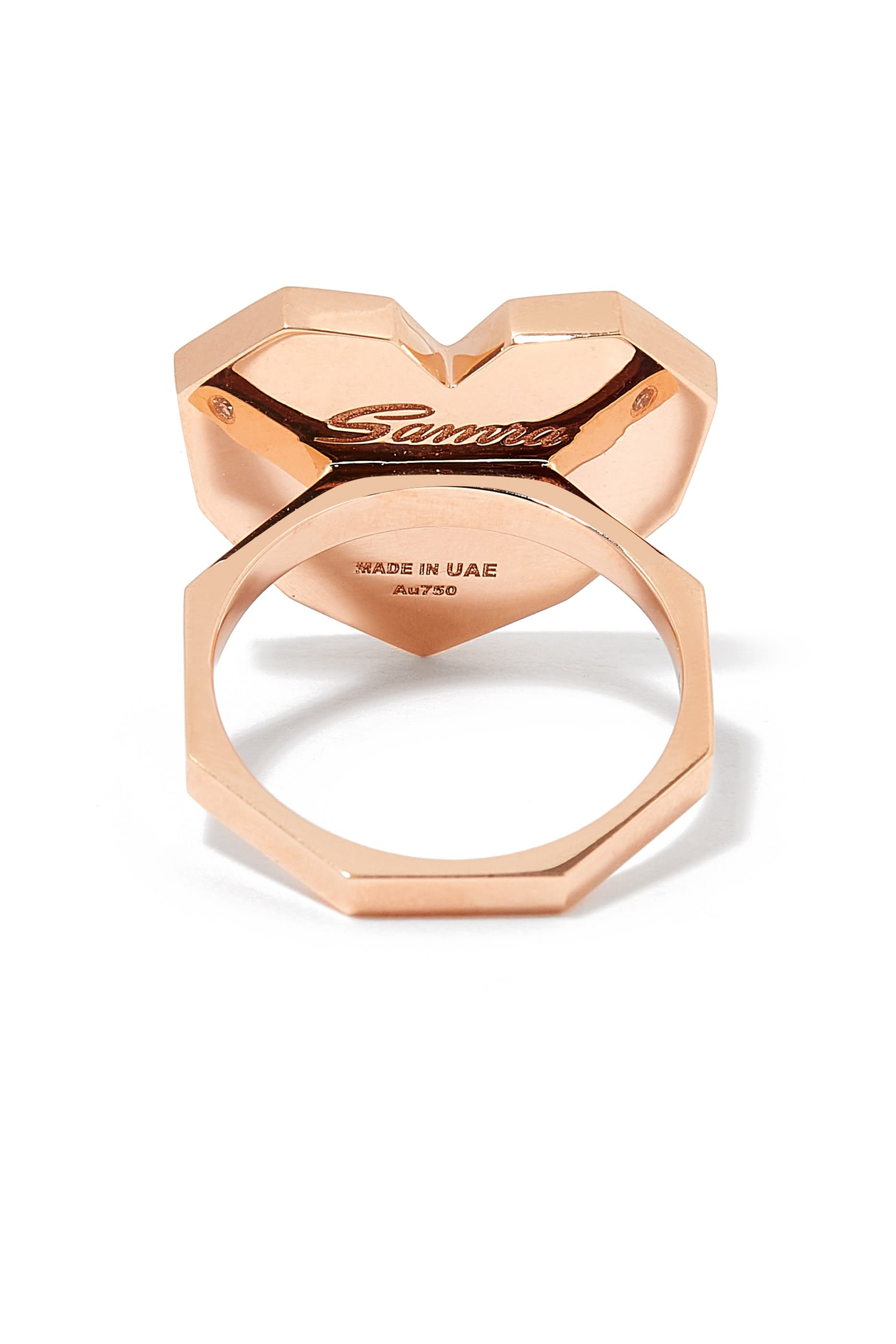 خاتم عود تراث صغير على شكل قلب مرصع بعرق اللؤلؤ والماس، ذهب وردي عيار 18