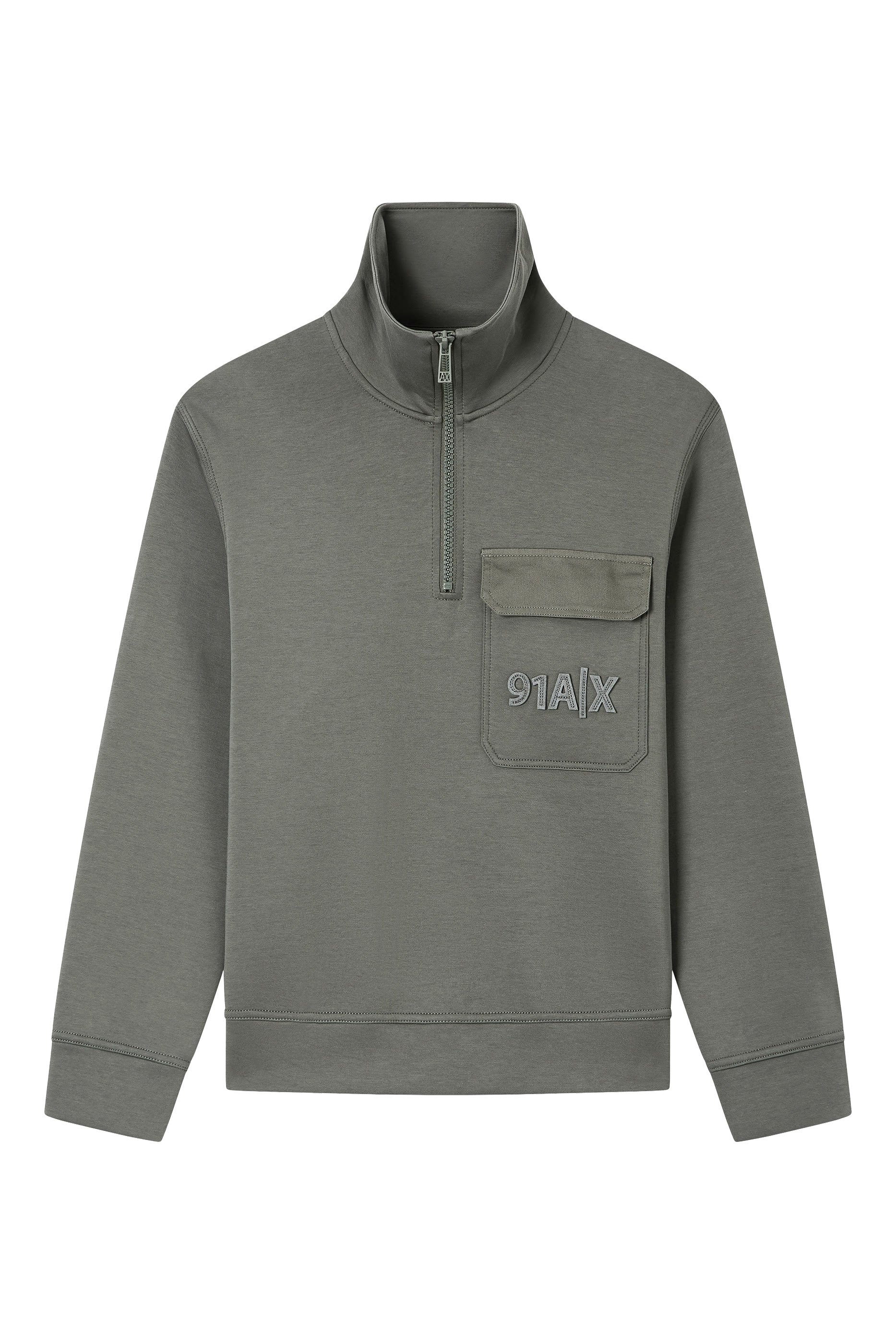 سويت شيرت ناينتي وان بياقة عالية بنصف سحاب وشعار الماركة