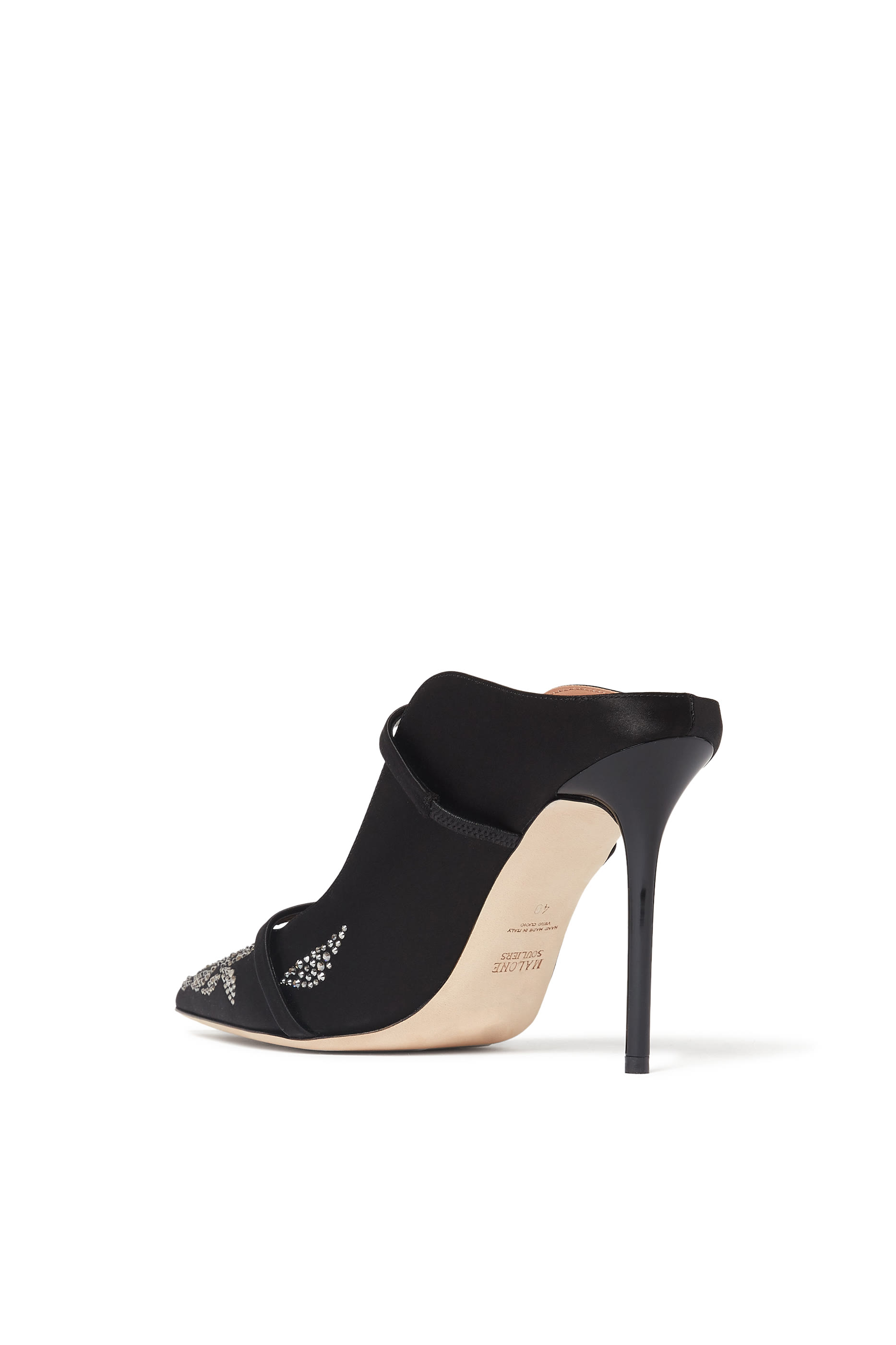 حذاء مورين 70 مفتوح من الخلف ستان مزين بكريستال بتصميم زهرة