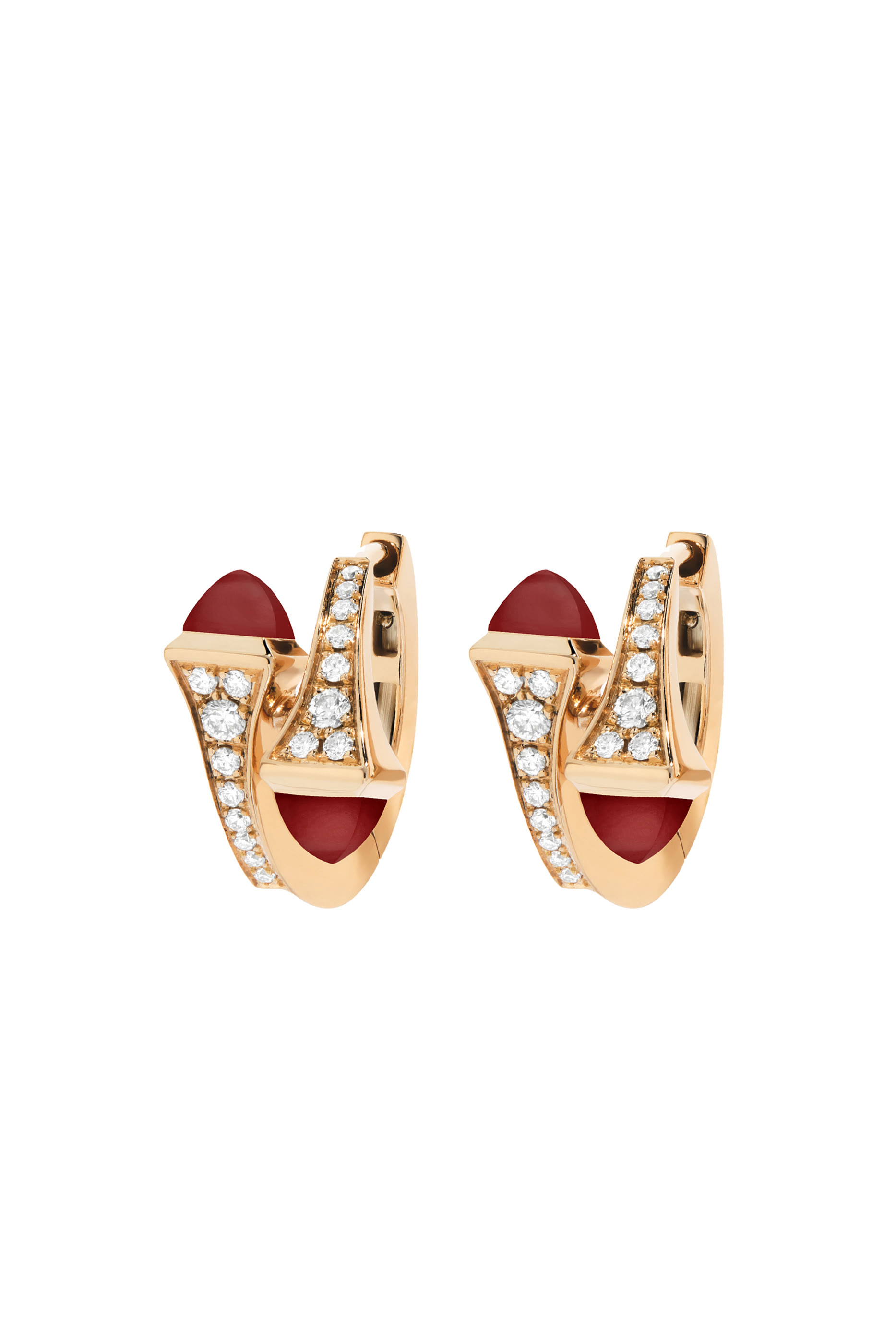 أقراط كليو هاجي مرصعة بالماس والعقيق الأحمر ذهب وردي عيار 18