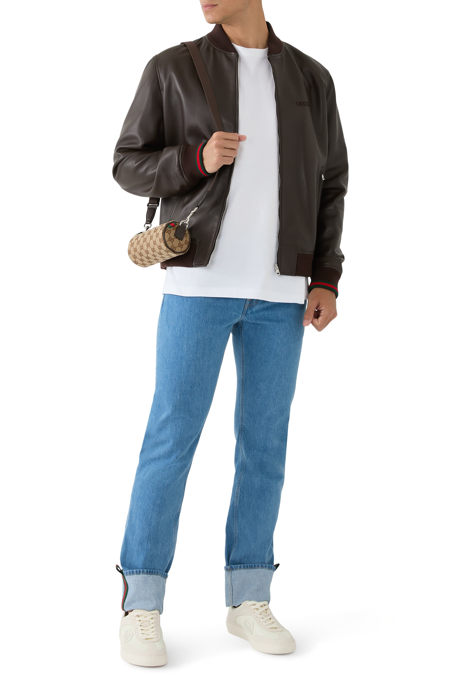 جاكيت بومبر مطرز جلد