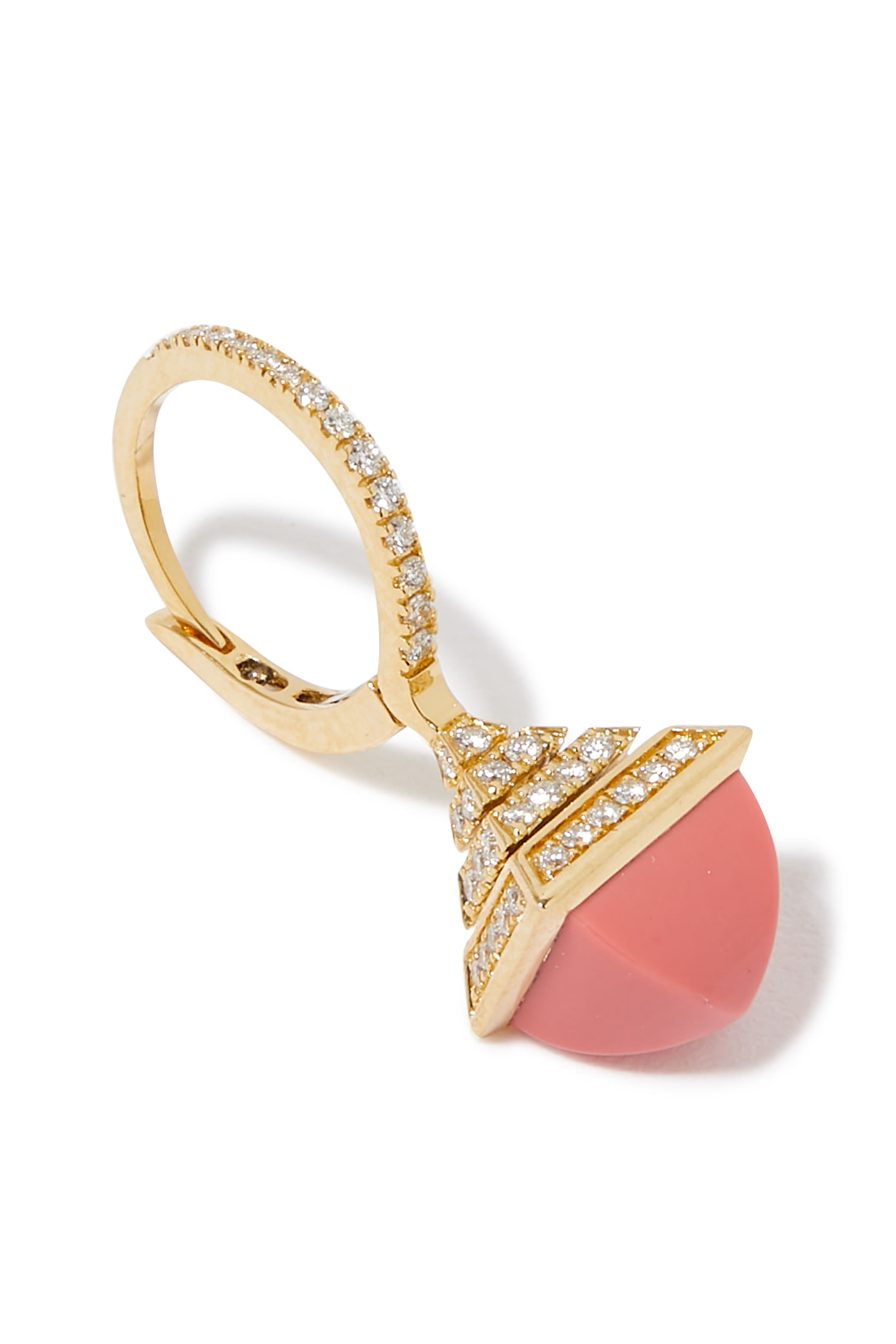 أقراط كليو ريف صغيرة متدلية مرصعة بالماس والمرجان الوردي ذهب أصفر عيار 18