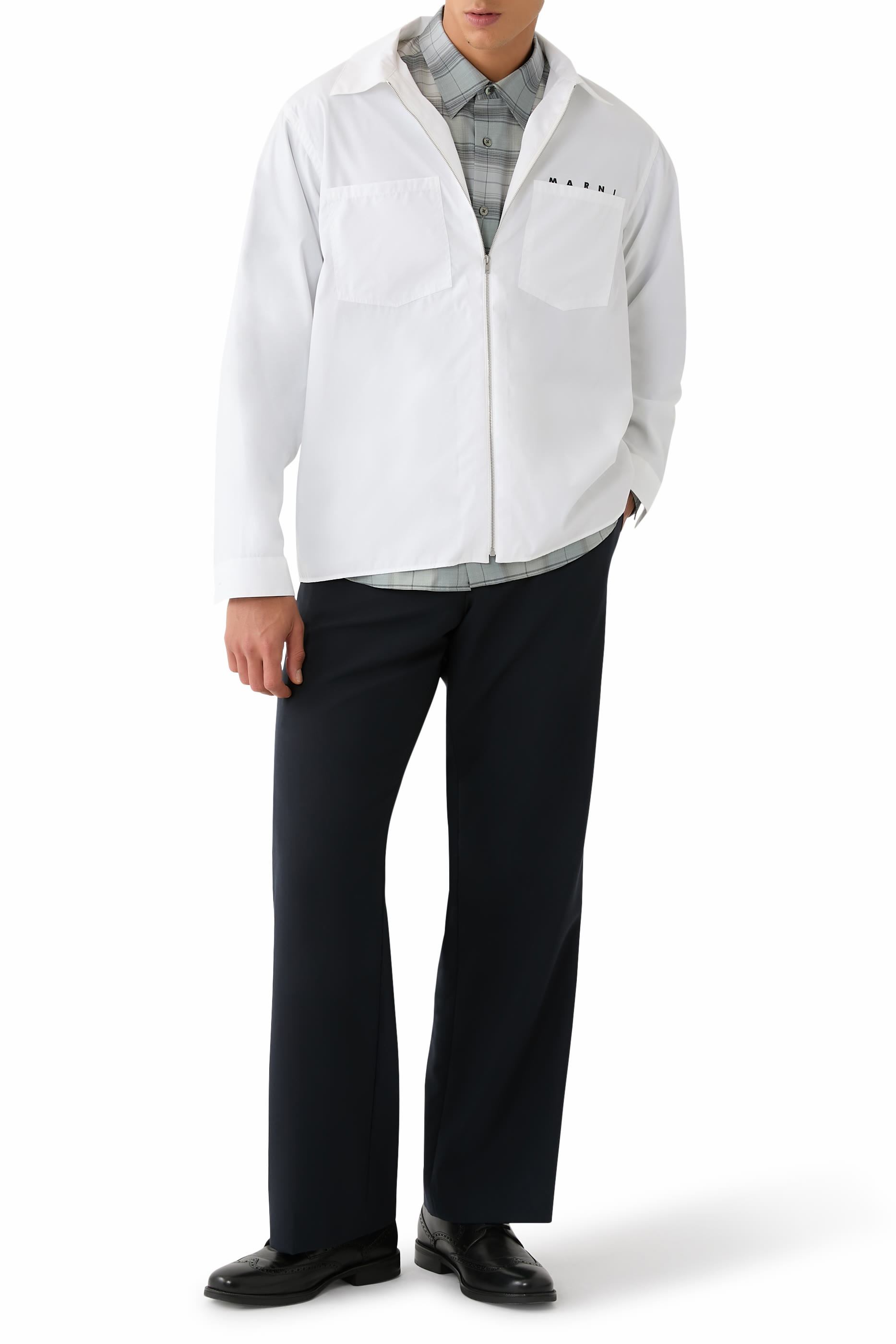 قميص بسحاب وشعار الماركة مخفي بوبلين عضوي