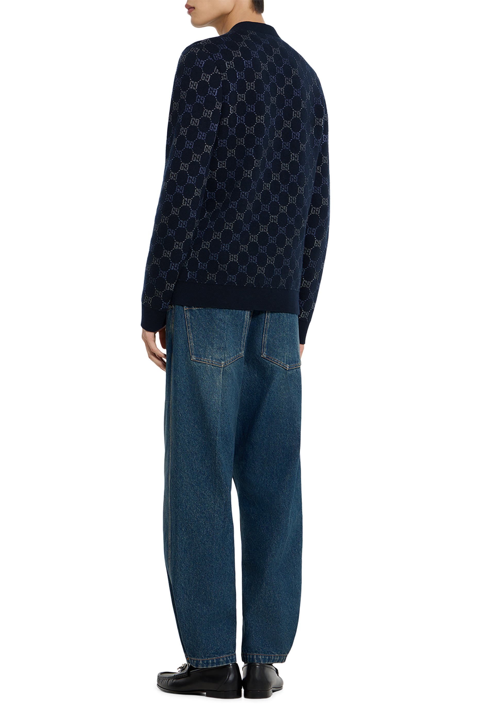 كنزة بنقشة حرفي شعار الماركة نسيج صوف مزدوج