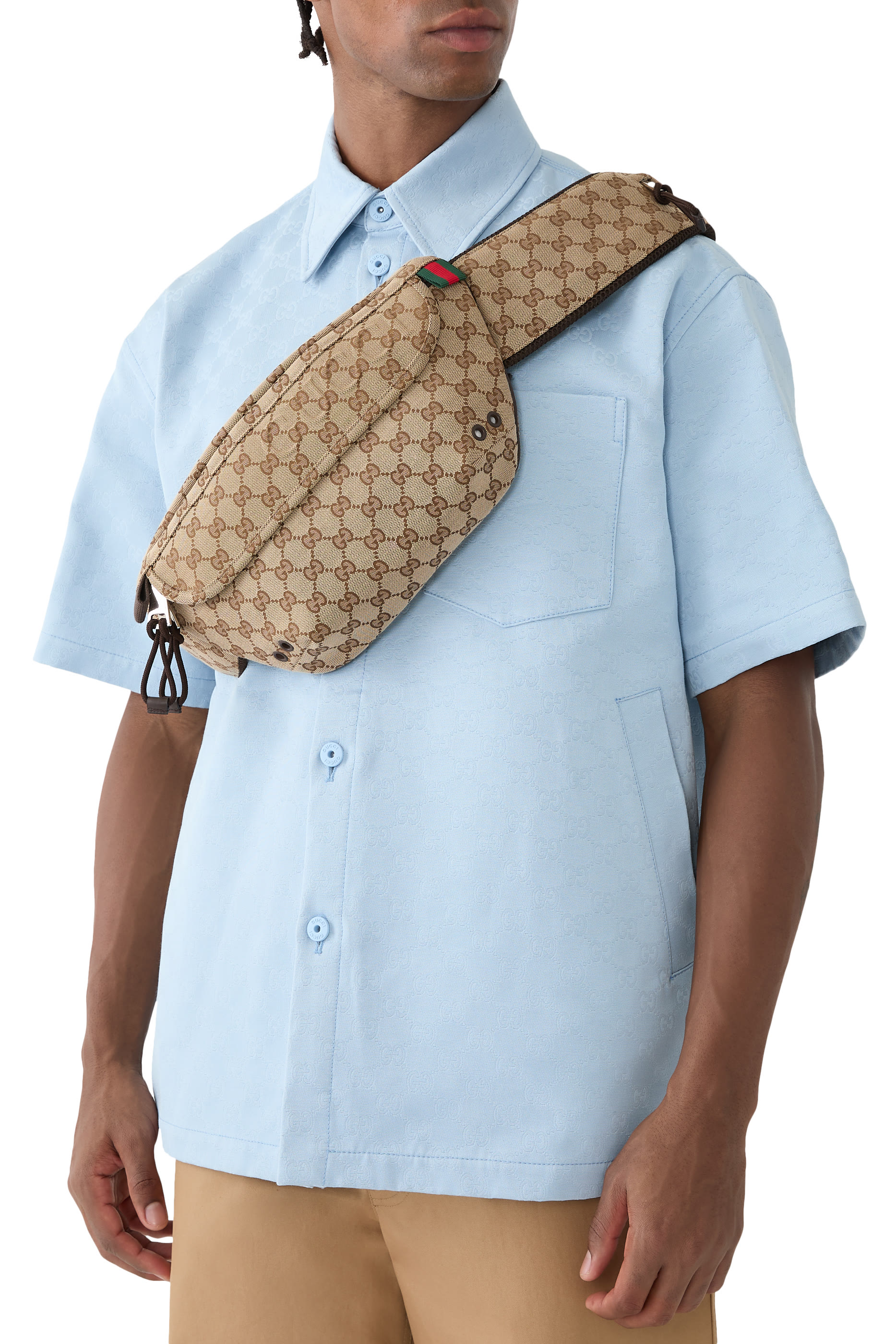 حقيبة خصر صغيرة بنقشة حرفي شعار الماركة