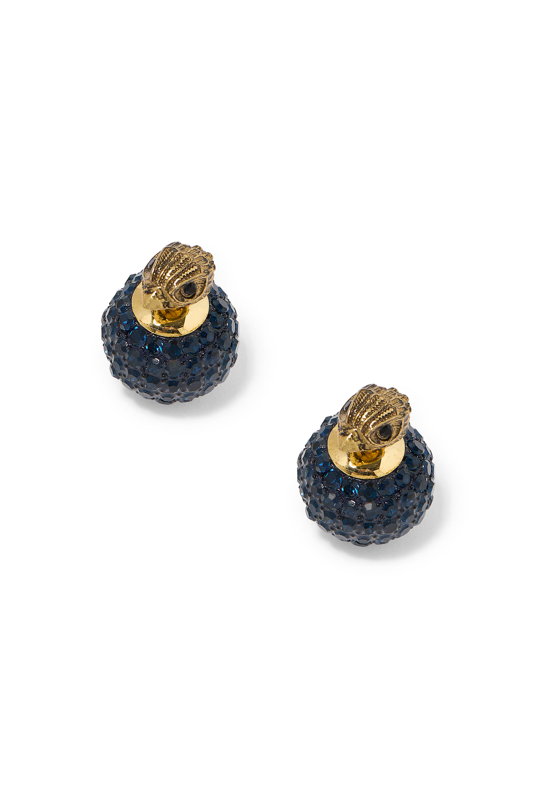 أقراط بتصميم دائري بشعار الماركة نحاس مرصع بالكريستال