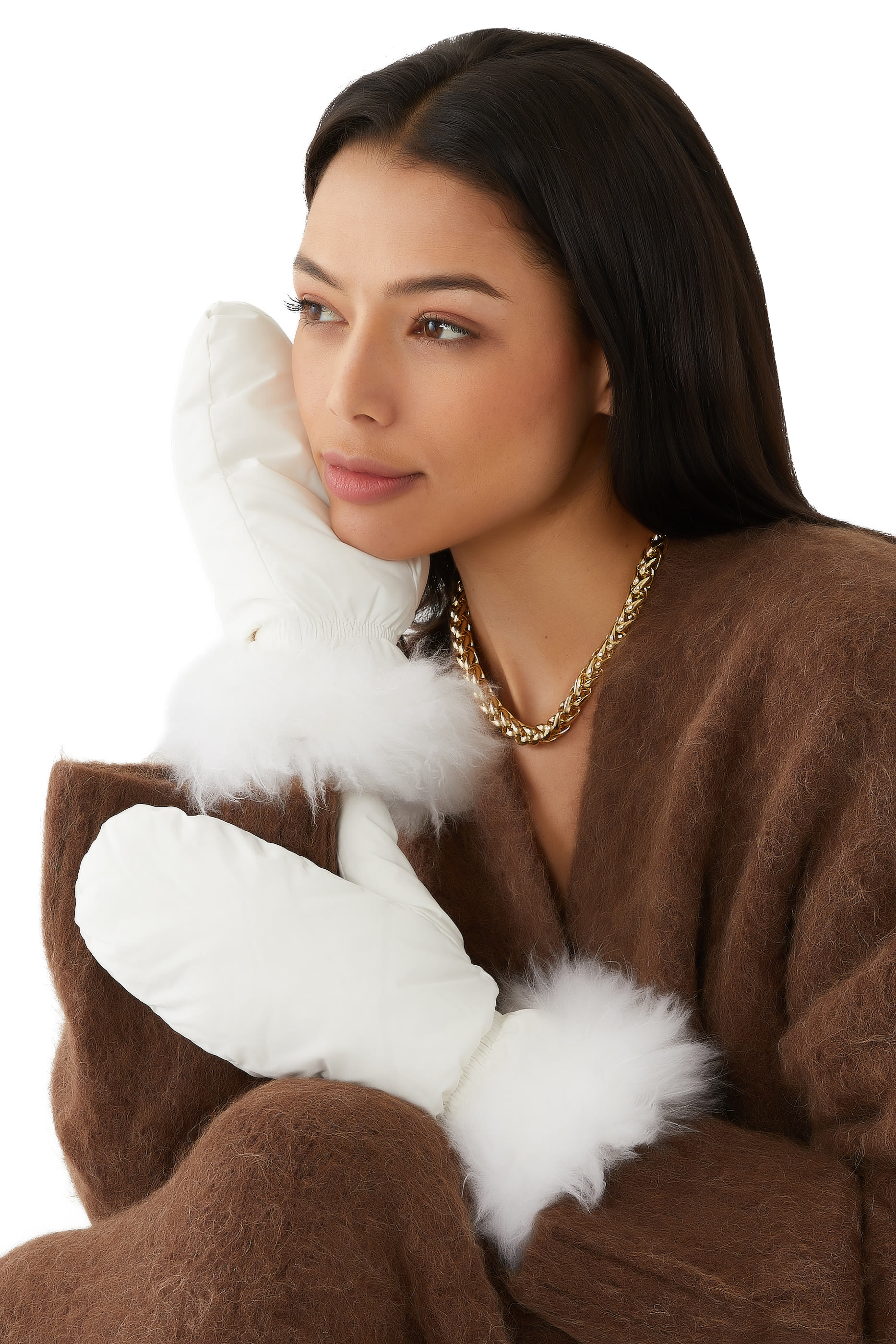 قفازات فلانيل بحافة فرو ثعلب