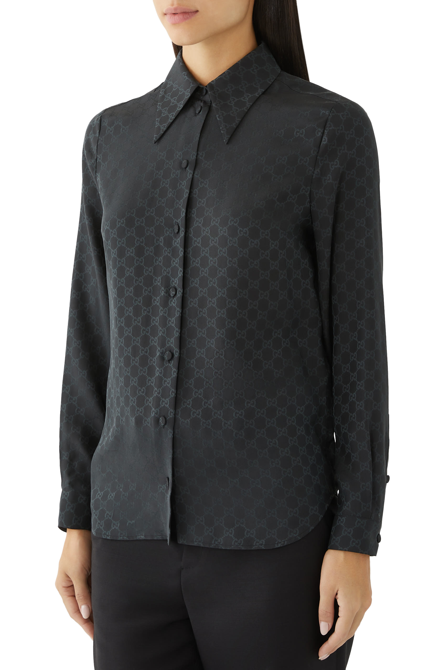 قميص بنقشة شعار حرفي الماركة كريب حرير