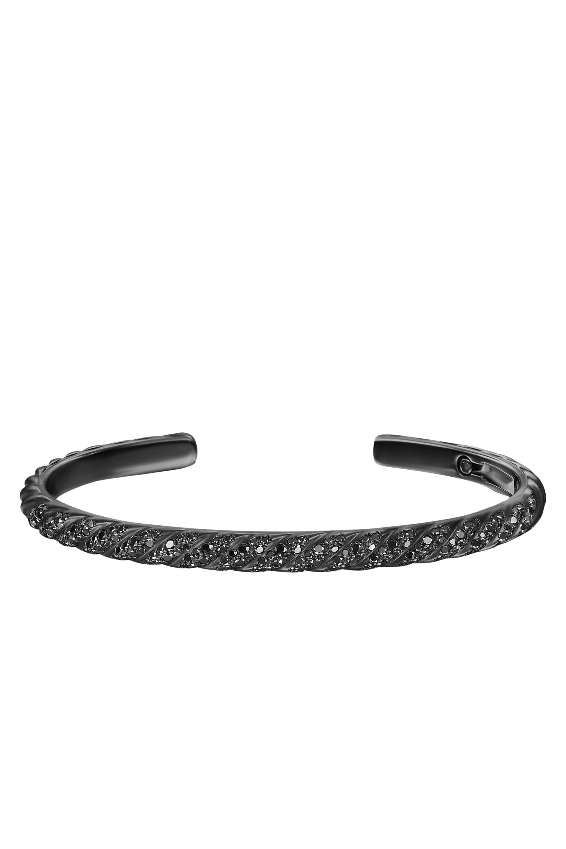 سوار مفتوح سكلبتد كابل مرصع بماس أسود بافيه، تيتانيوم أسود