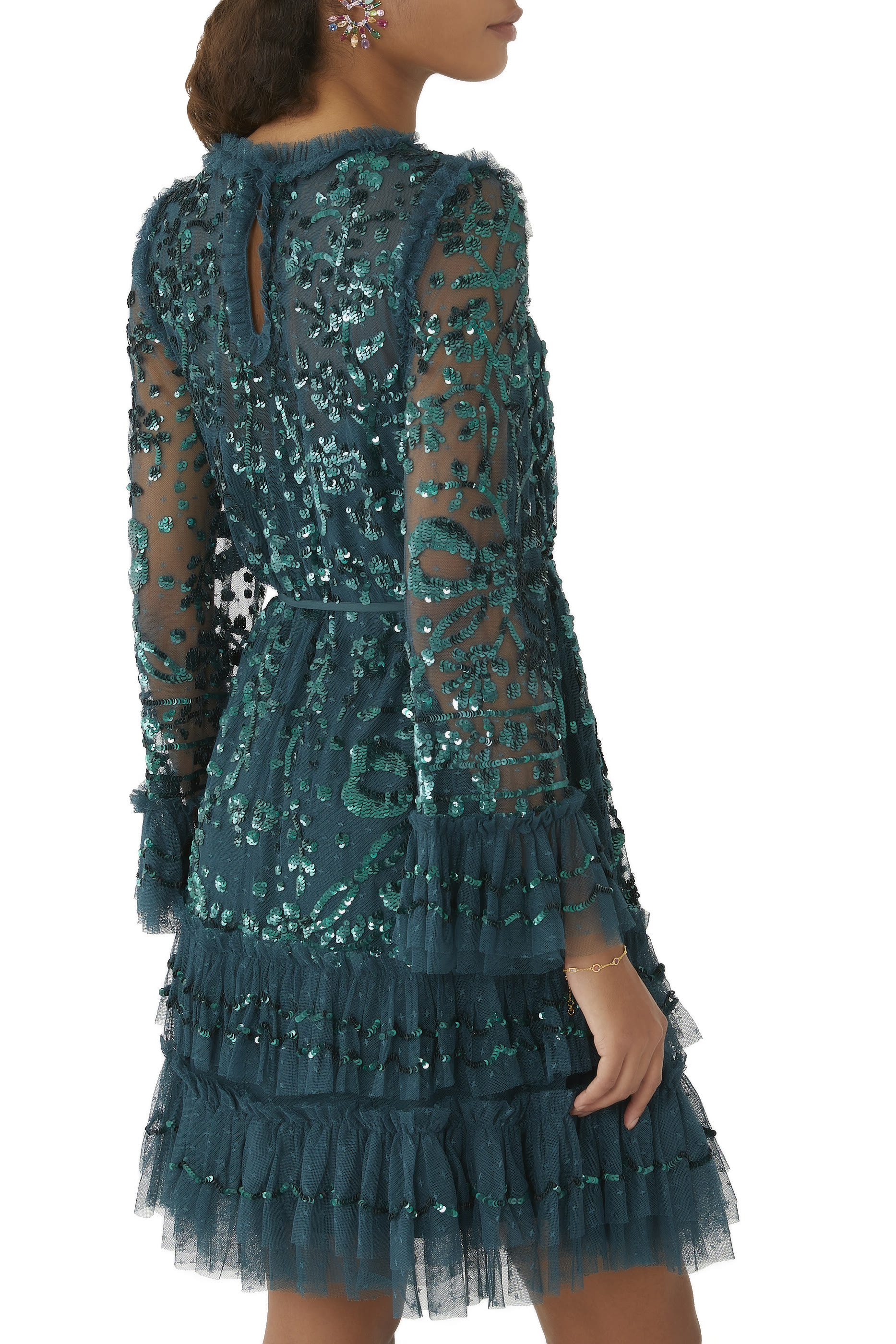 فستان سهرة سيليا قصير بأكمام طويلة