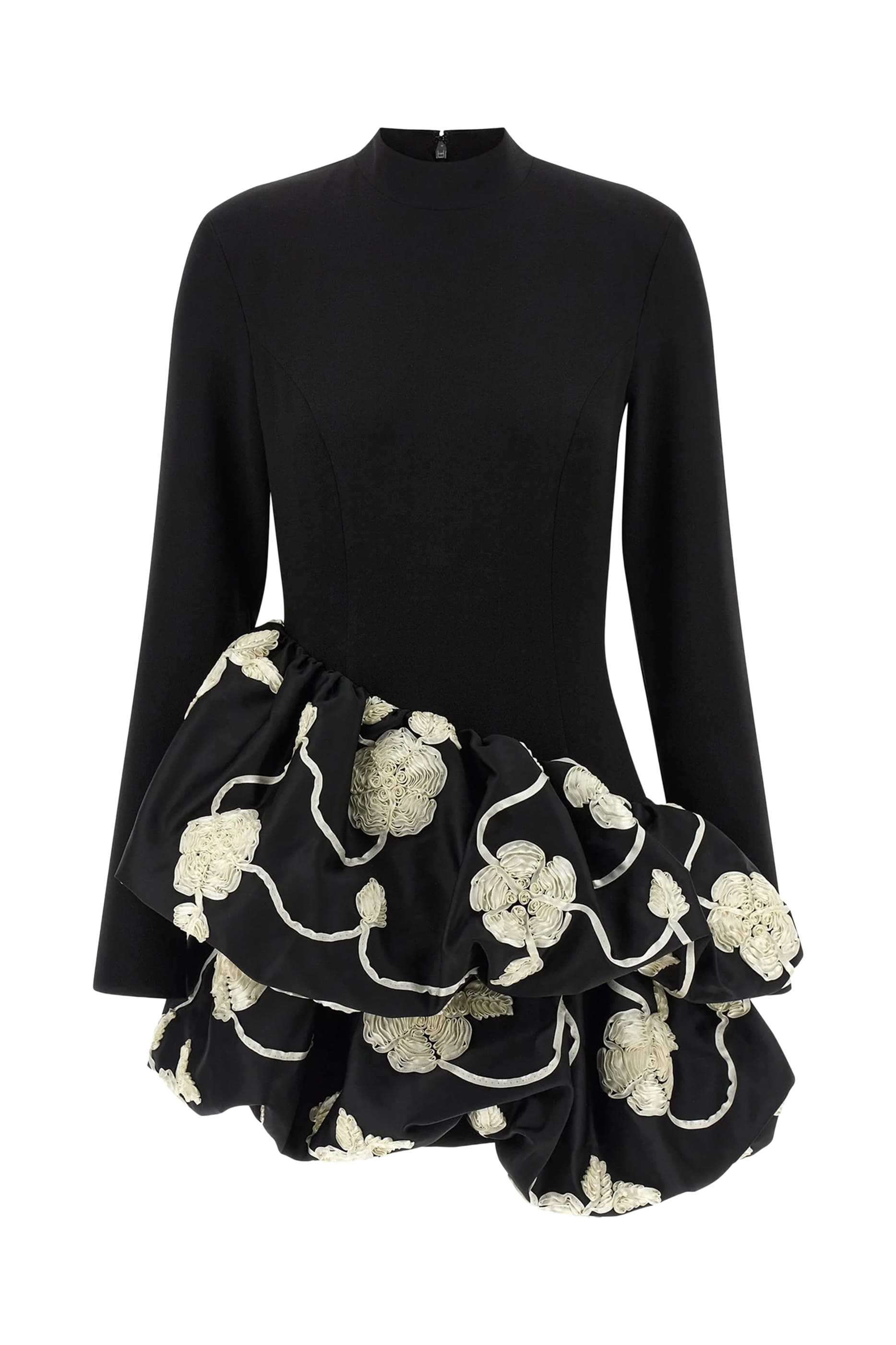 فستان بحافة منفوخة مزينة بزهور بارزة الملمس