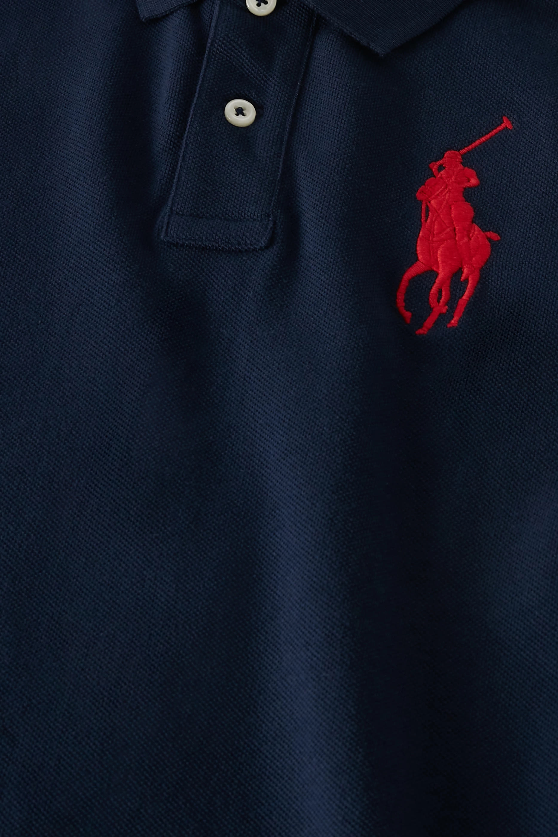 قميص بولو بشعار الماركة كبير قطن شبكي للأطفال