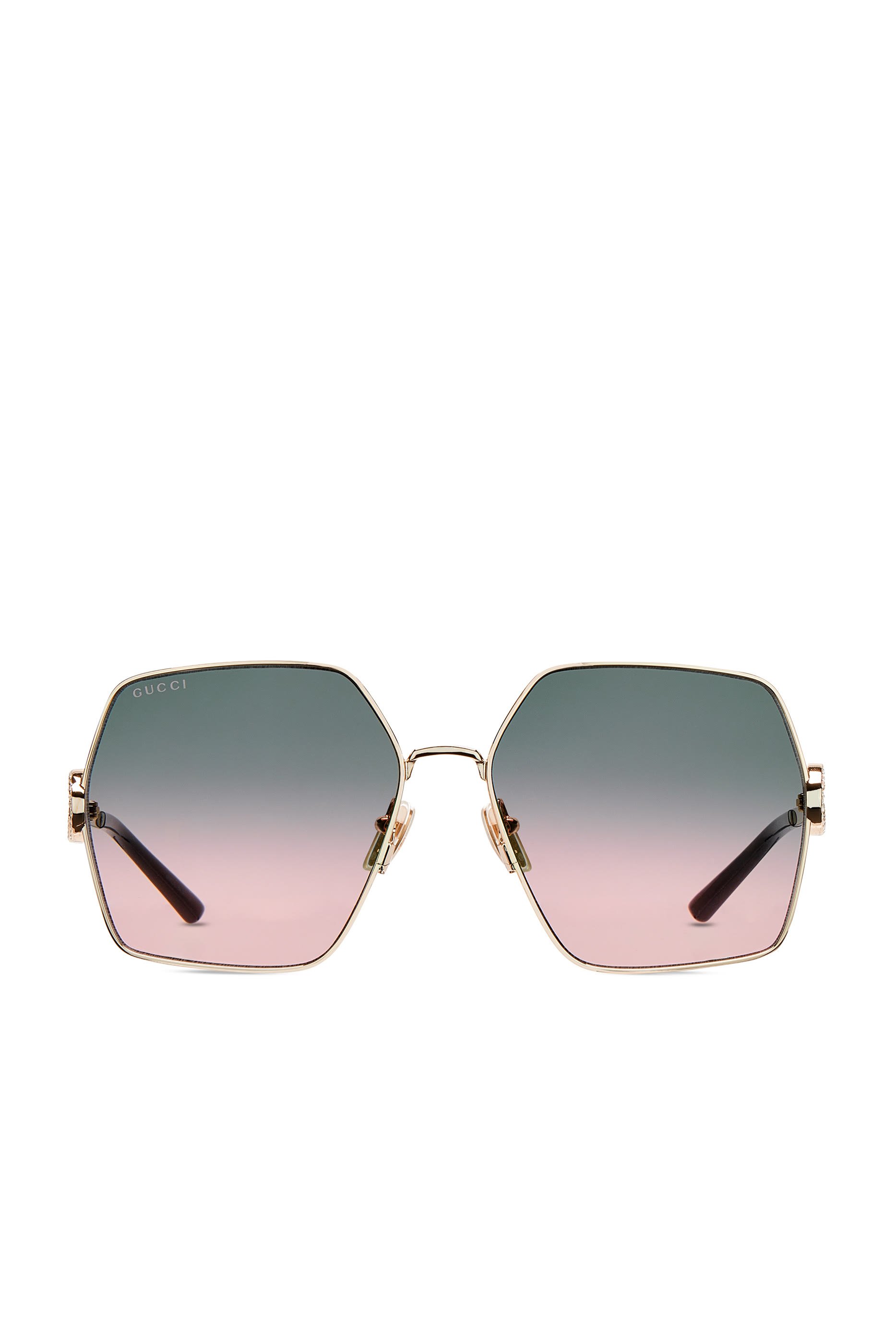 نظارة شمسية بإطار بيضاوي وحرفي شعار الماركة بتصميم متداخل مرصعين بالكريستال