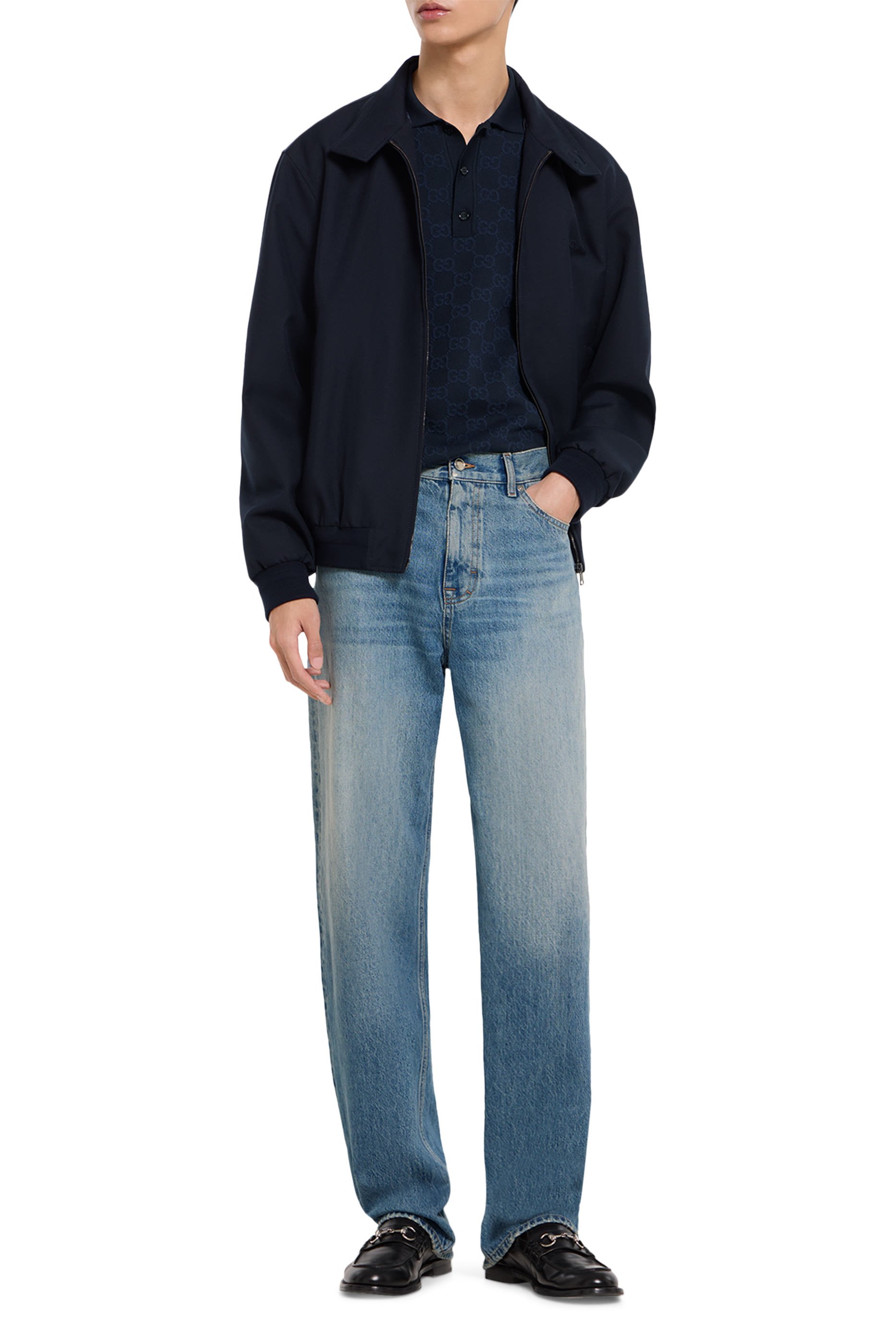 قميص بولو قطن وحرير بنقشة حرفي شعار الماركة جاكار