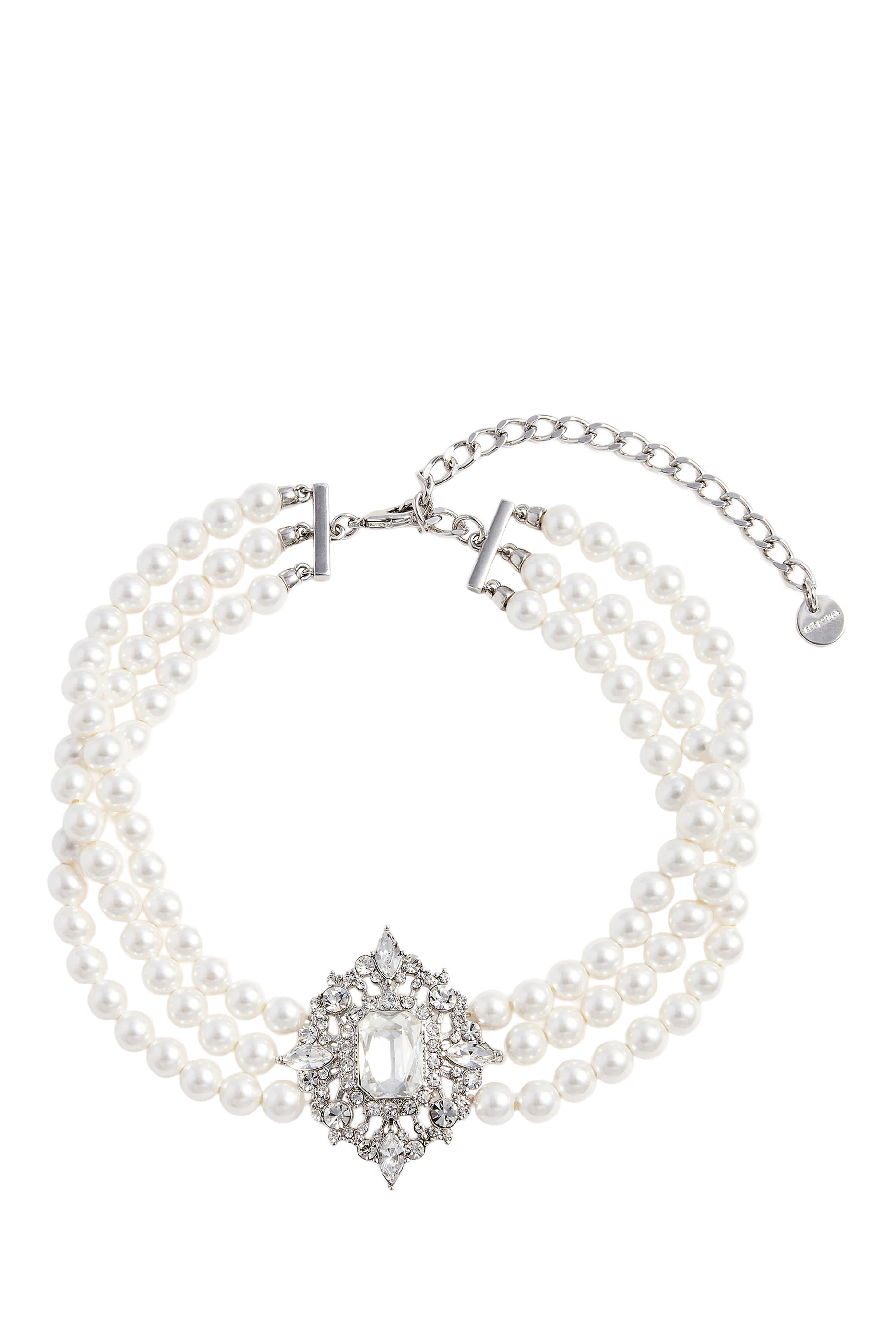 قلادة رقبة مرصعة بلؤلؤ وكريستال