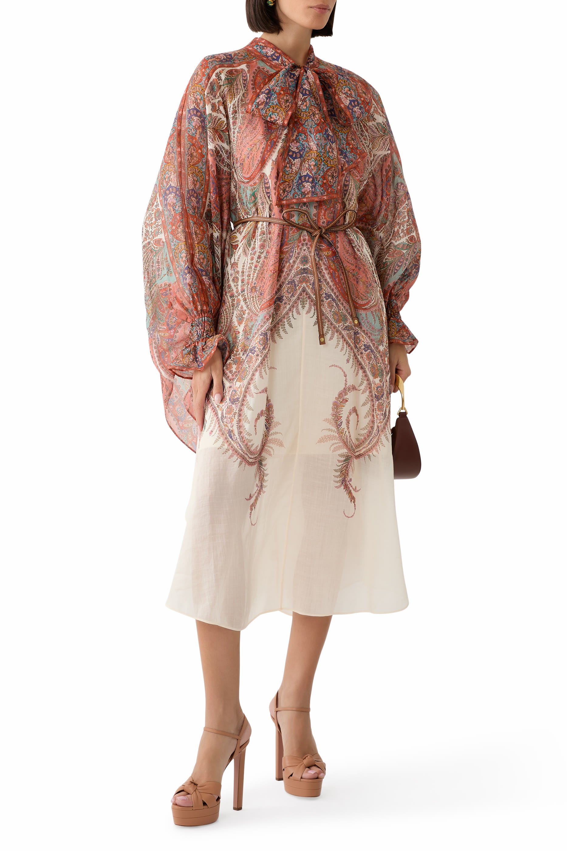 فستان ريانون بربطة عنق متوسط الطول