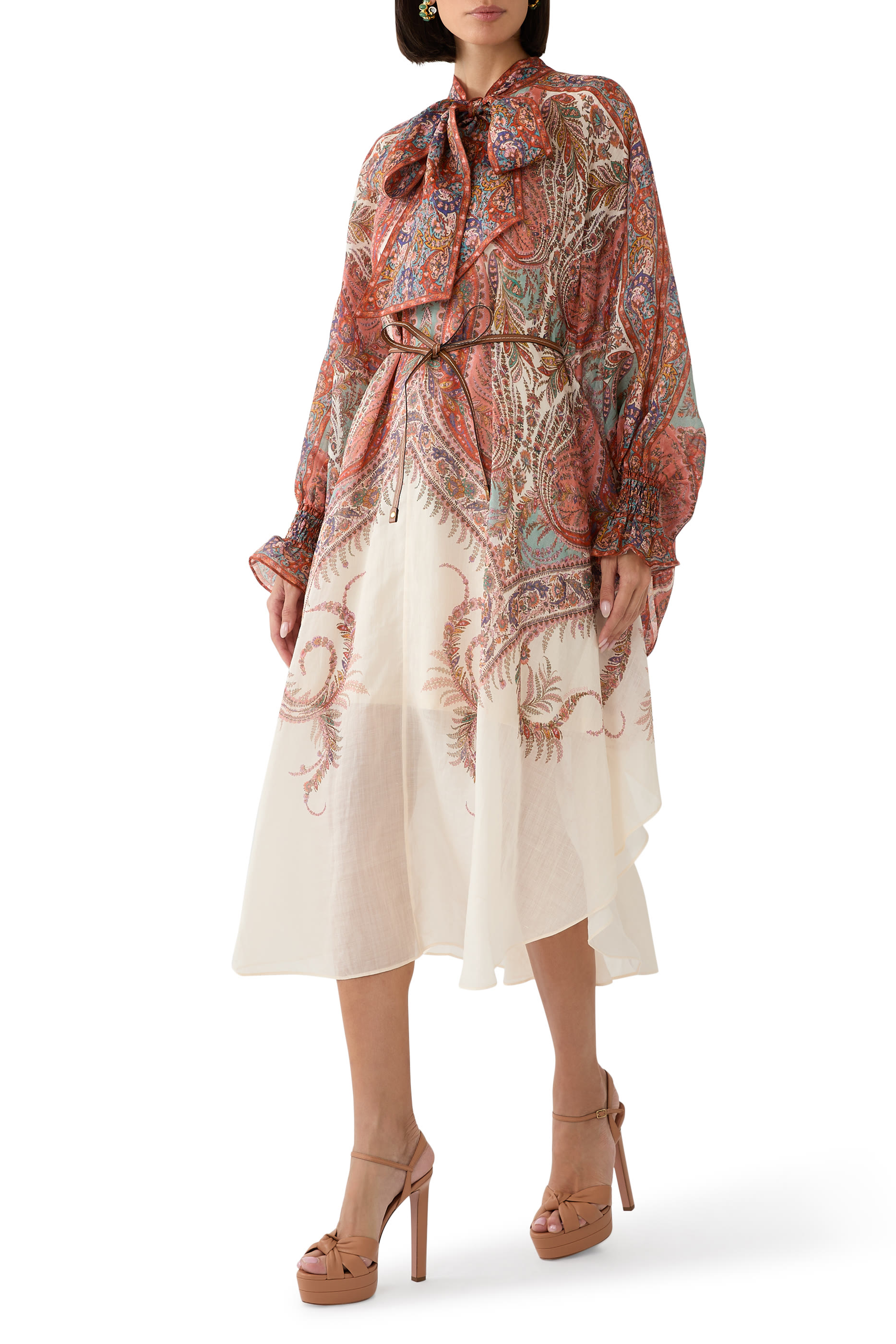 فستان ريانون بربطة عنق متوسط الطول