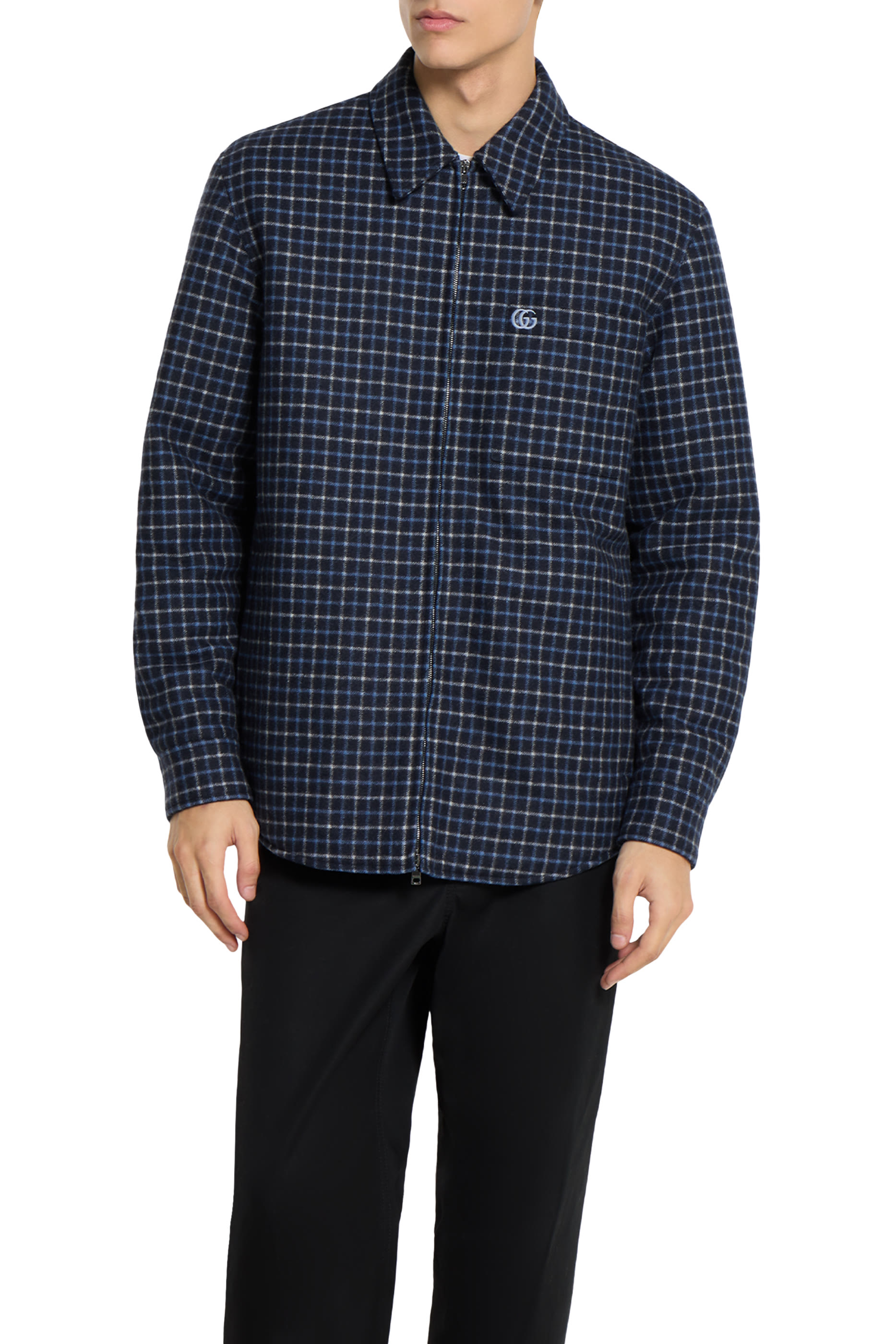 جاكيت بسحاب وشعار الماركة المطرز صوف فلانيل