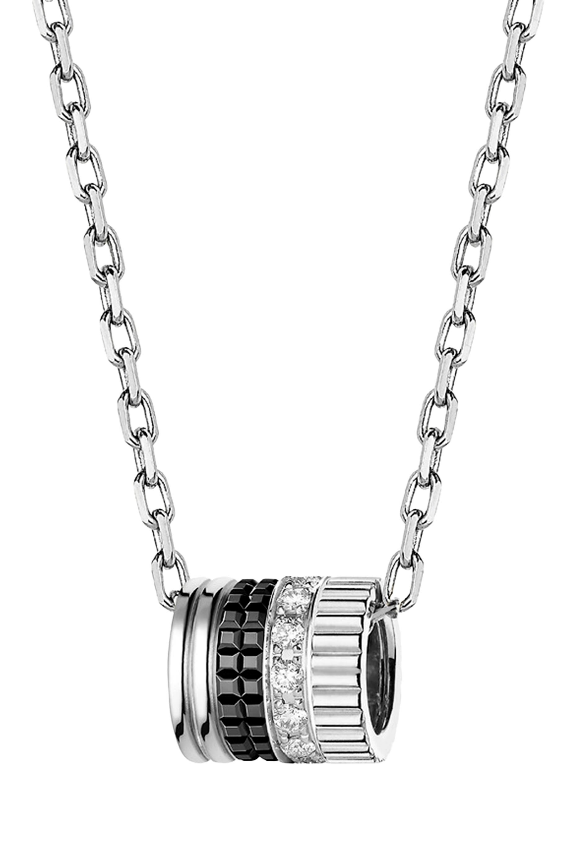 قلادة إصدار كاتر بحلية صغيرة مزينة بالماس وبي في دي أسود ذهب أبيض عيار 18