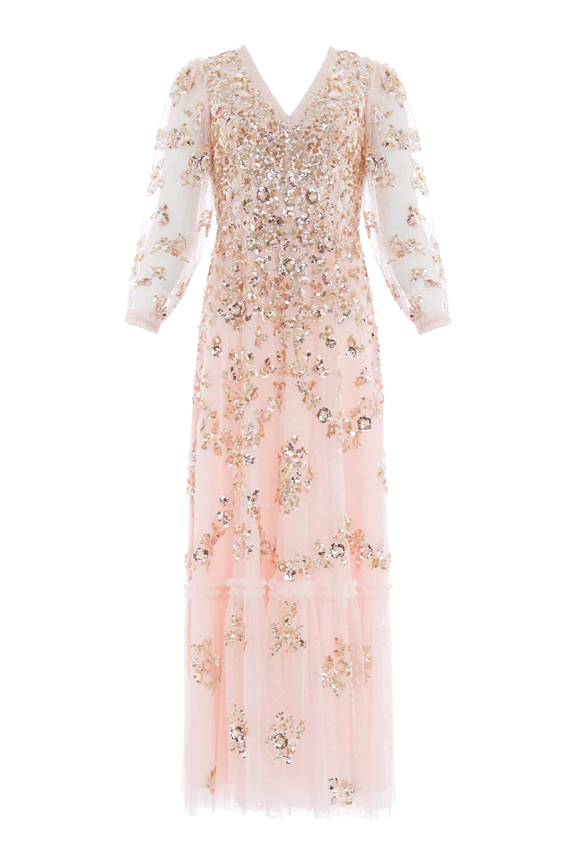 فستان متوسط الطول مطرز بترتر