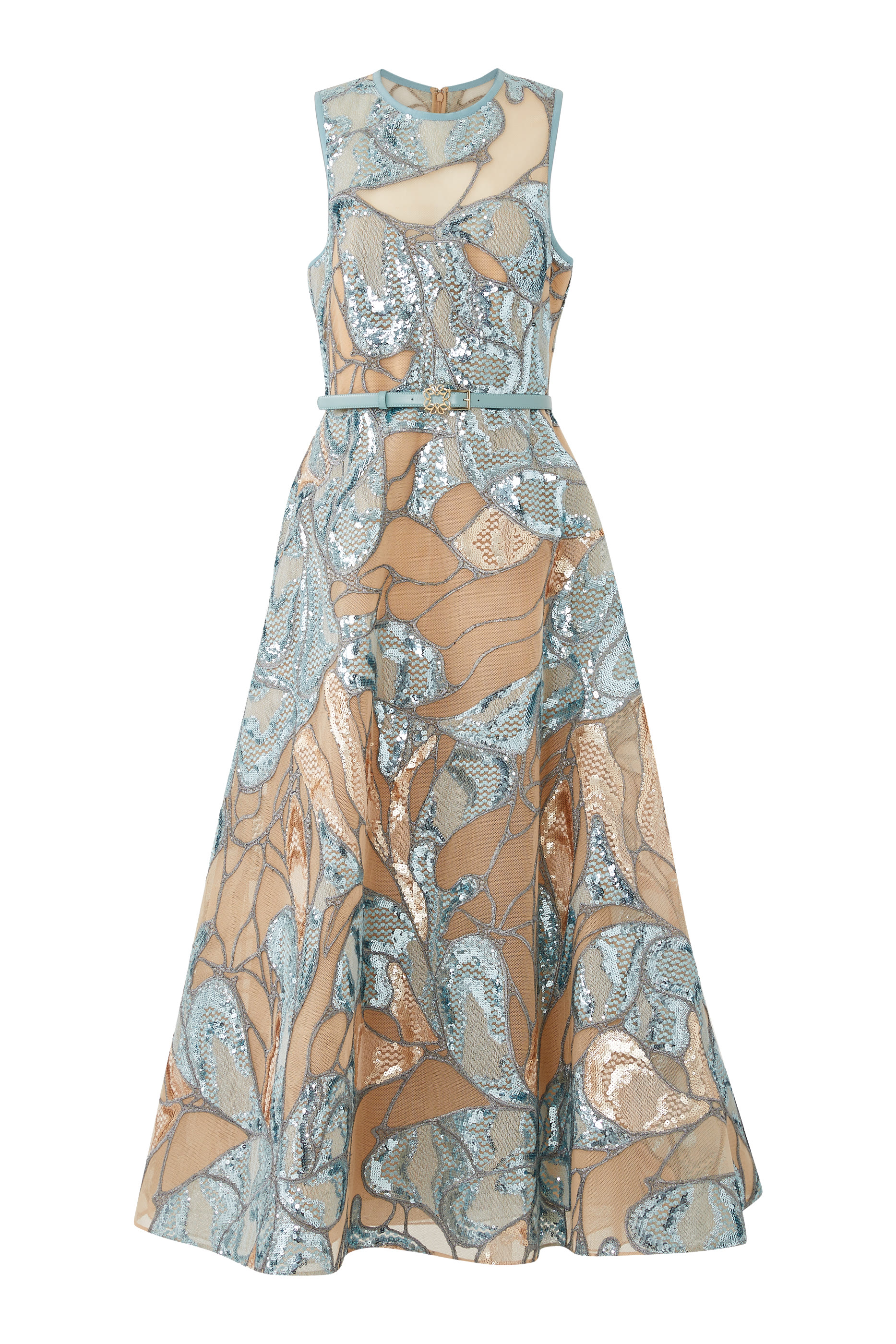 فستان متوسط الطول مزين بالتول