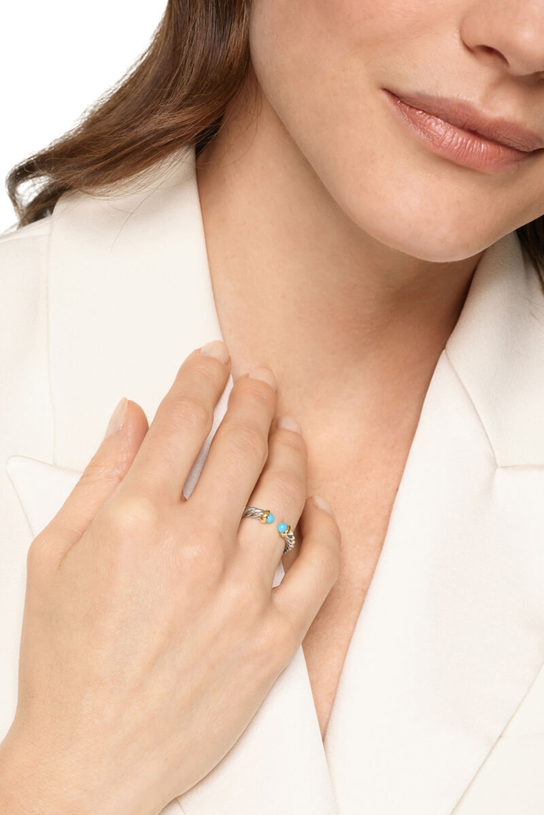 خاتم بيتيت كابل بتصميم مفتوح، فضة إسترلينية وذهب أصفر عيار 14