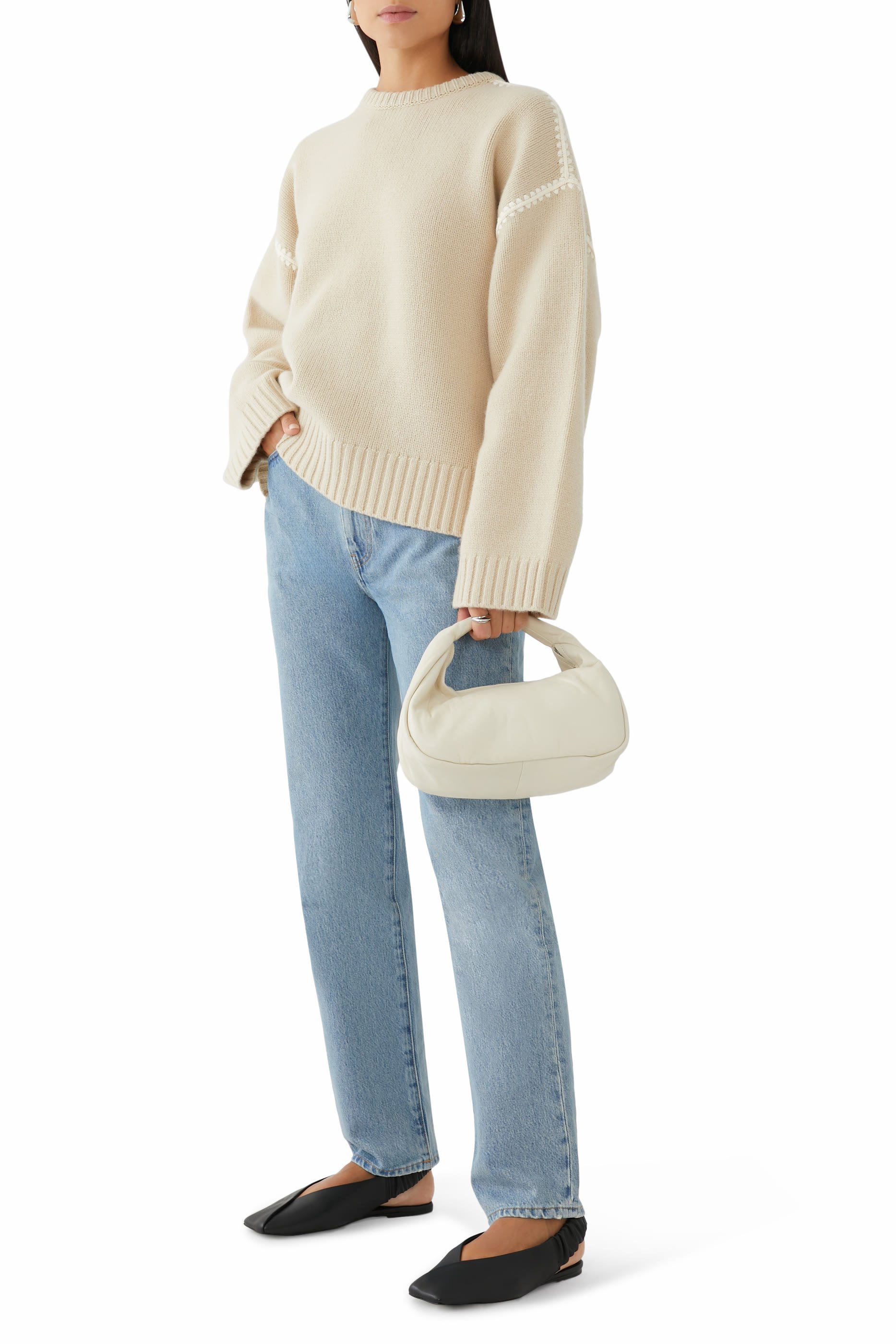 بنطال بقصة ساق مستقيمة دنيم