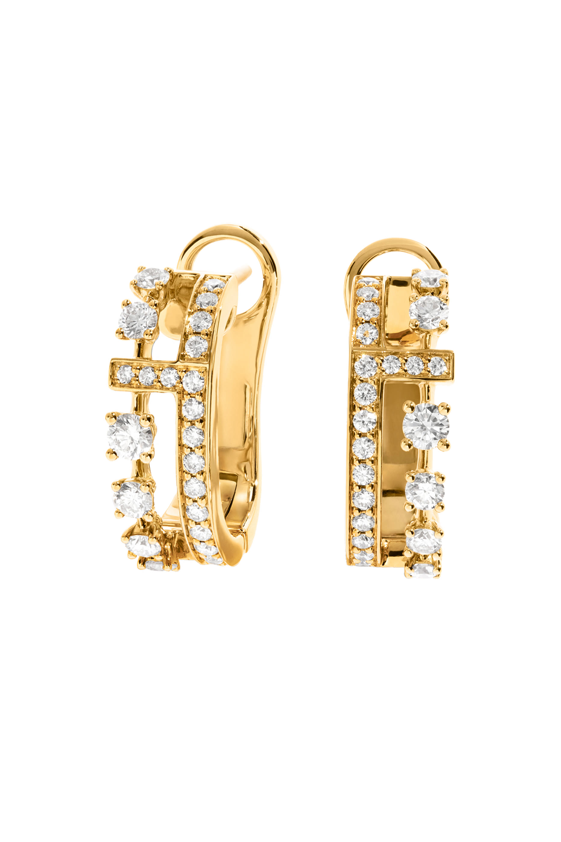 أقراط أفنيوز مرصعة بالماس بإغلاق في الخلف ذهب أصفر عيار 18