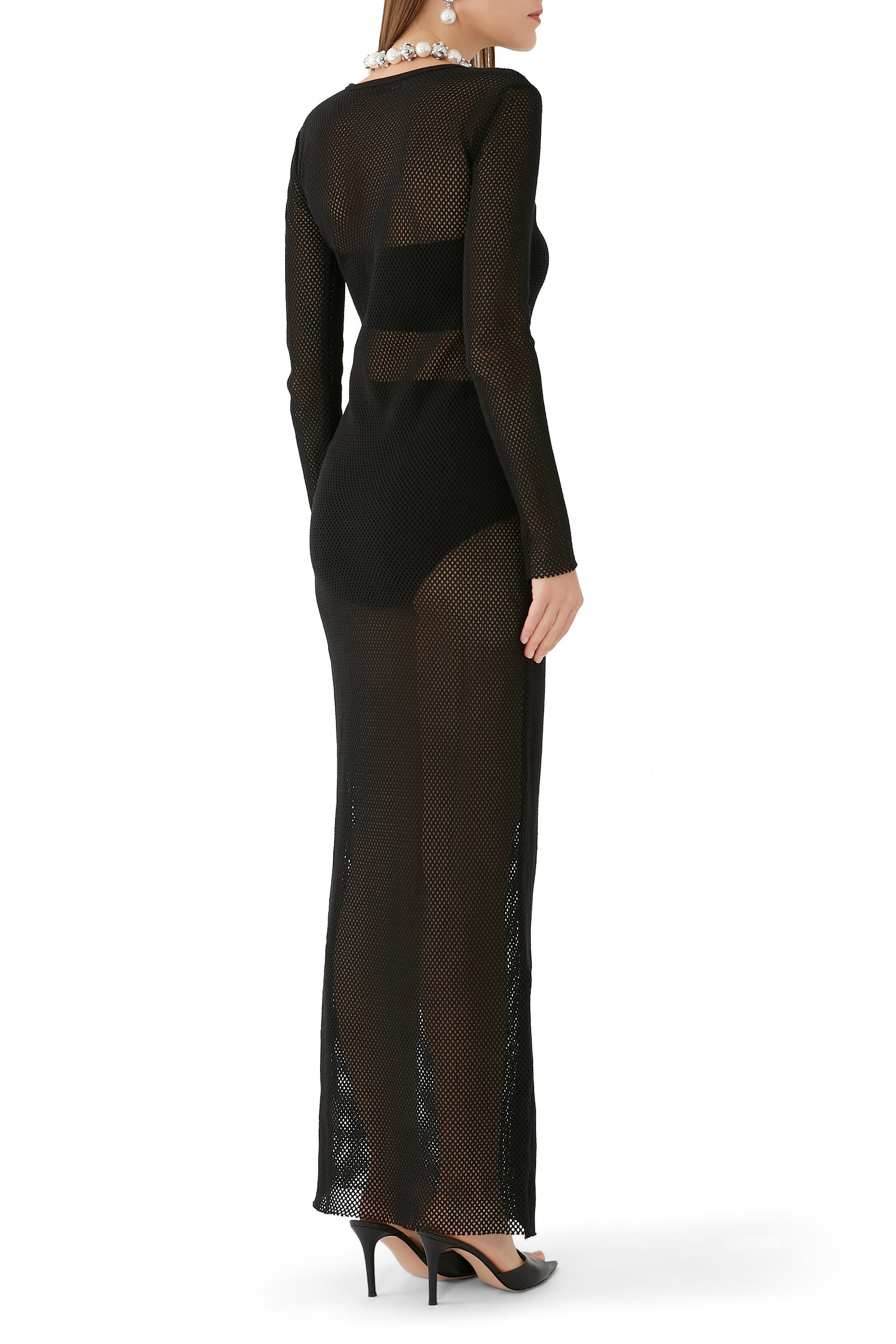 فستان بأكمام طويلة قماش شبكي