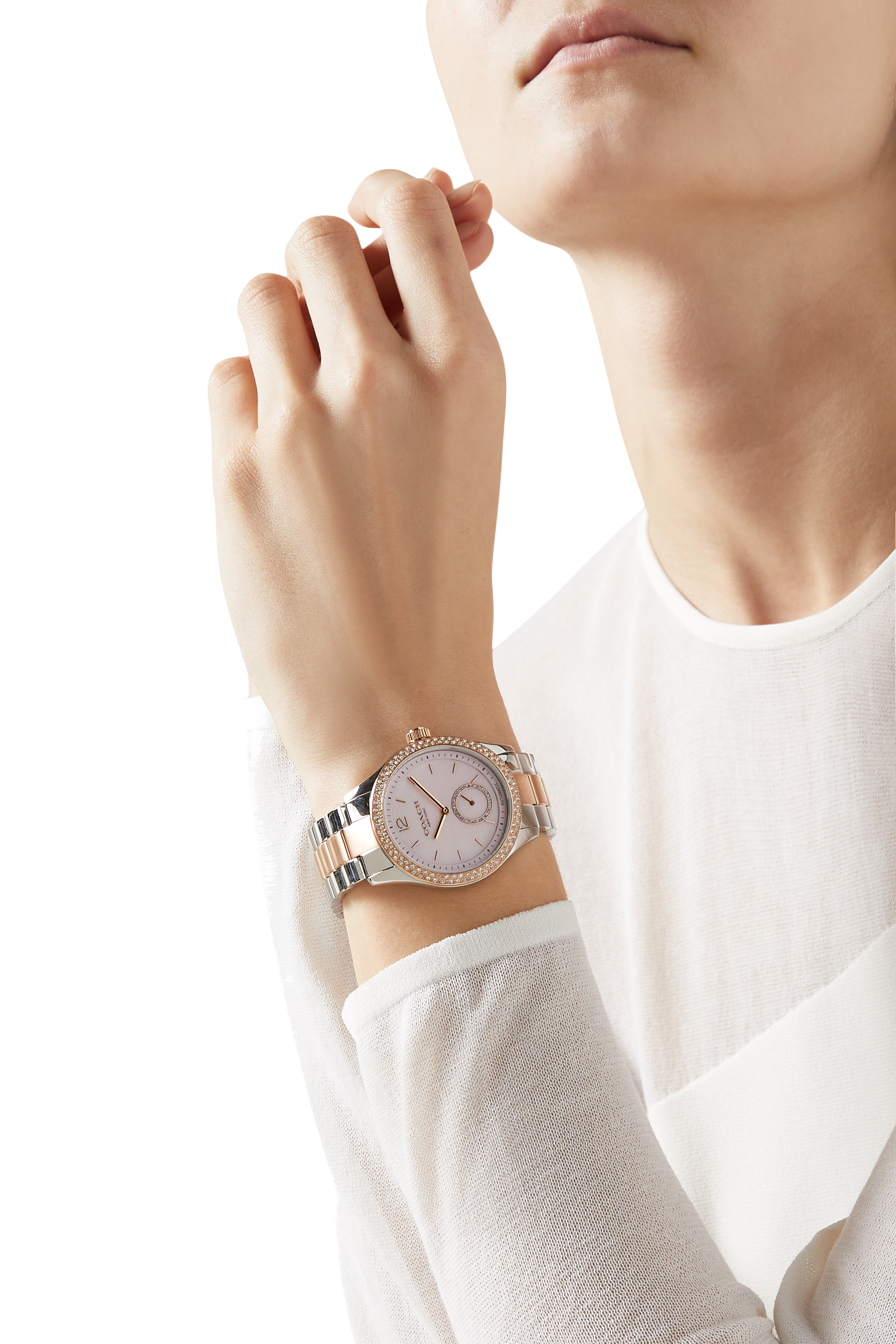 ساعة بروكس بسوار وردي لامع