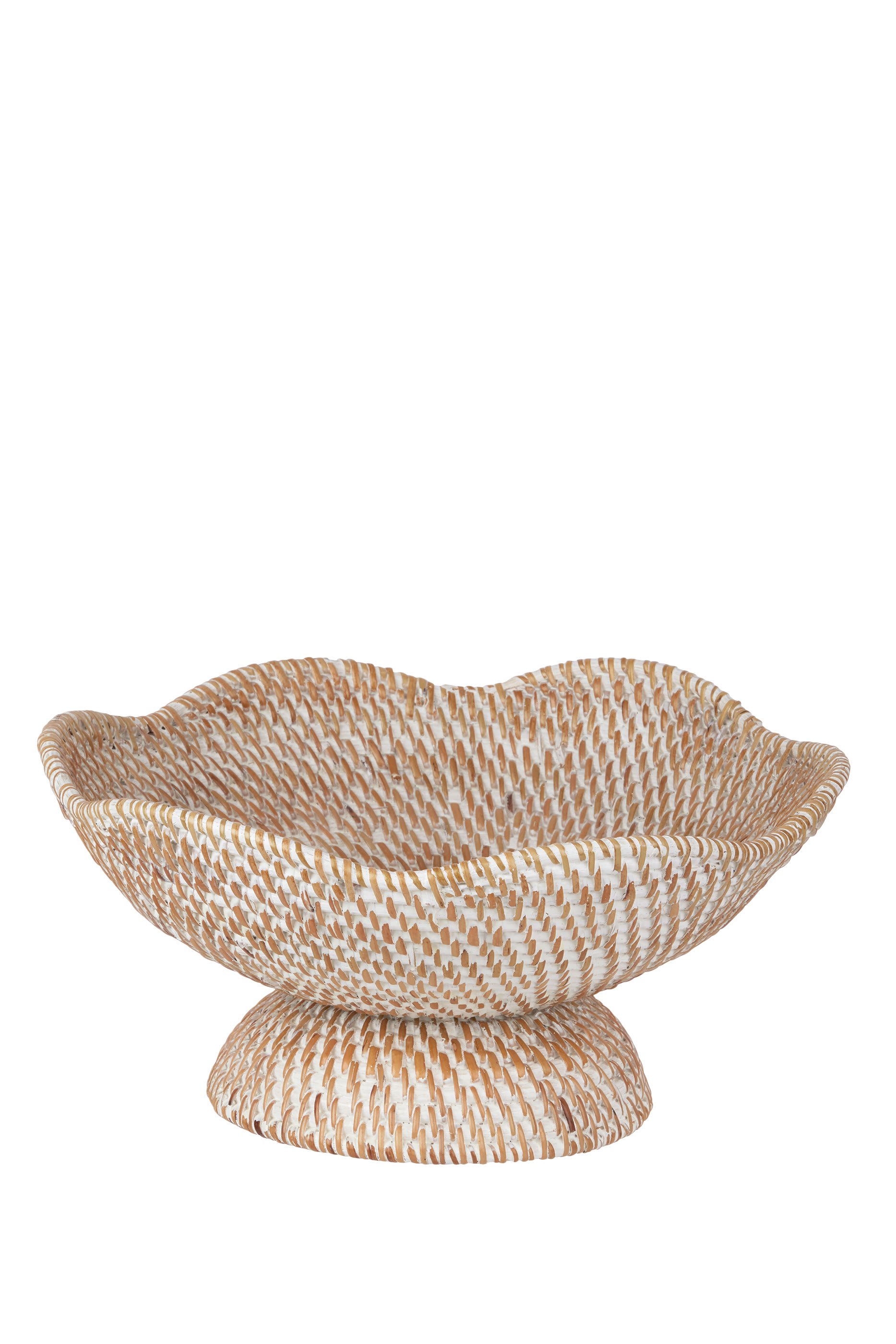Whitewashed Rattan Scalloped Bowl 