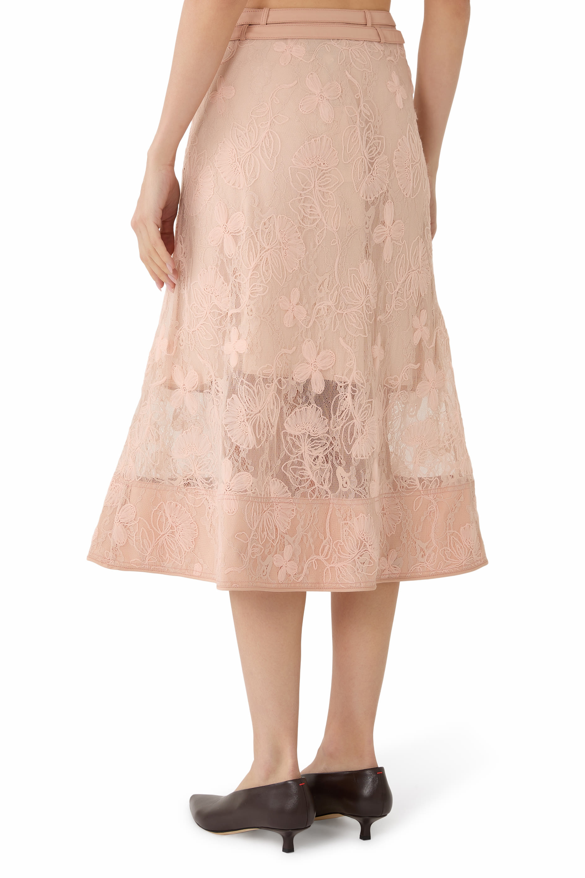 تنورة متوسطة الطول دانتيل بنقشة زهور