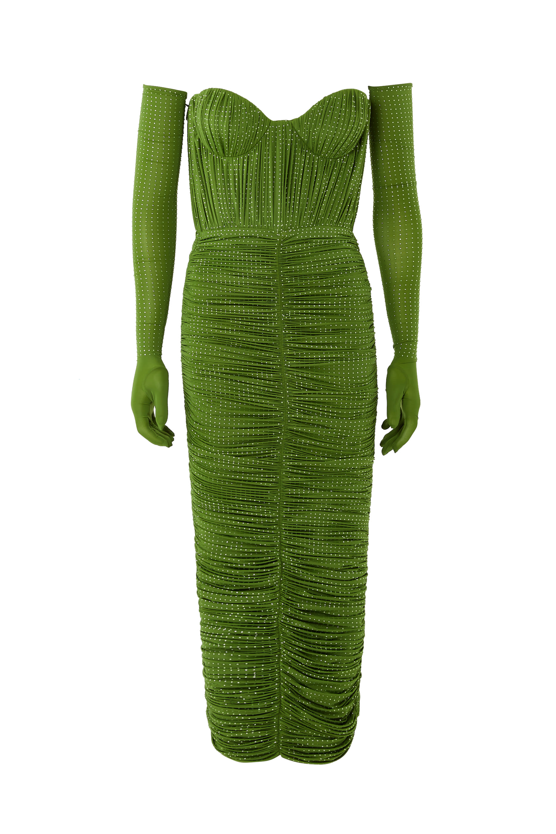 فستان بدون حمالات بكشكش مرصع بكريستال