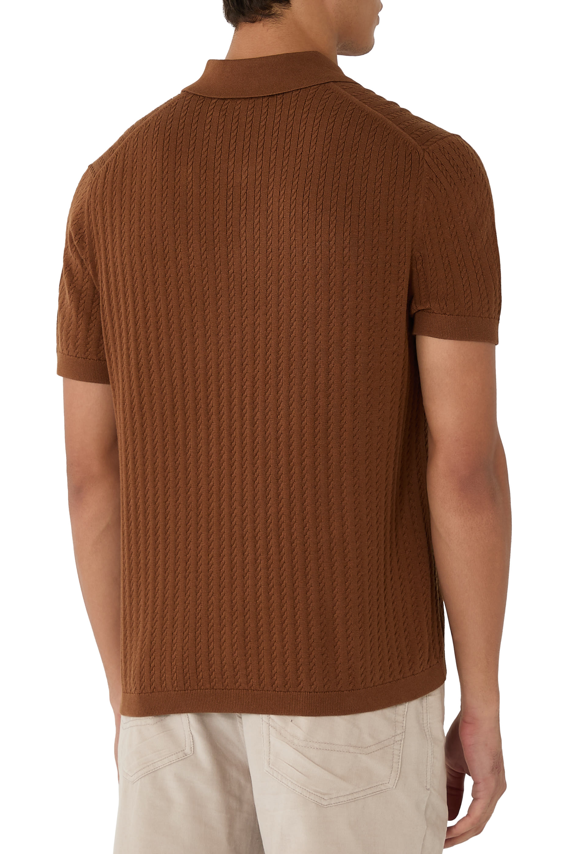 قميص بولو قطن منسوج بغرزة الضفيرة