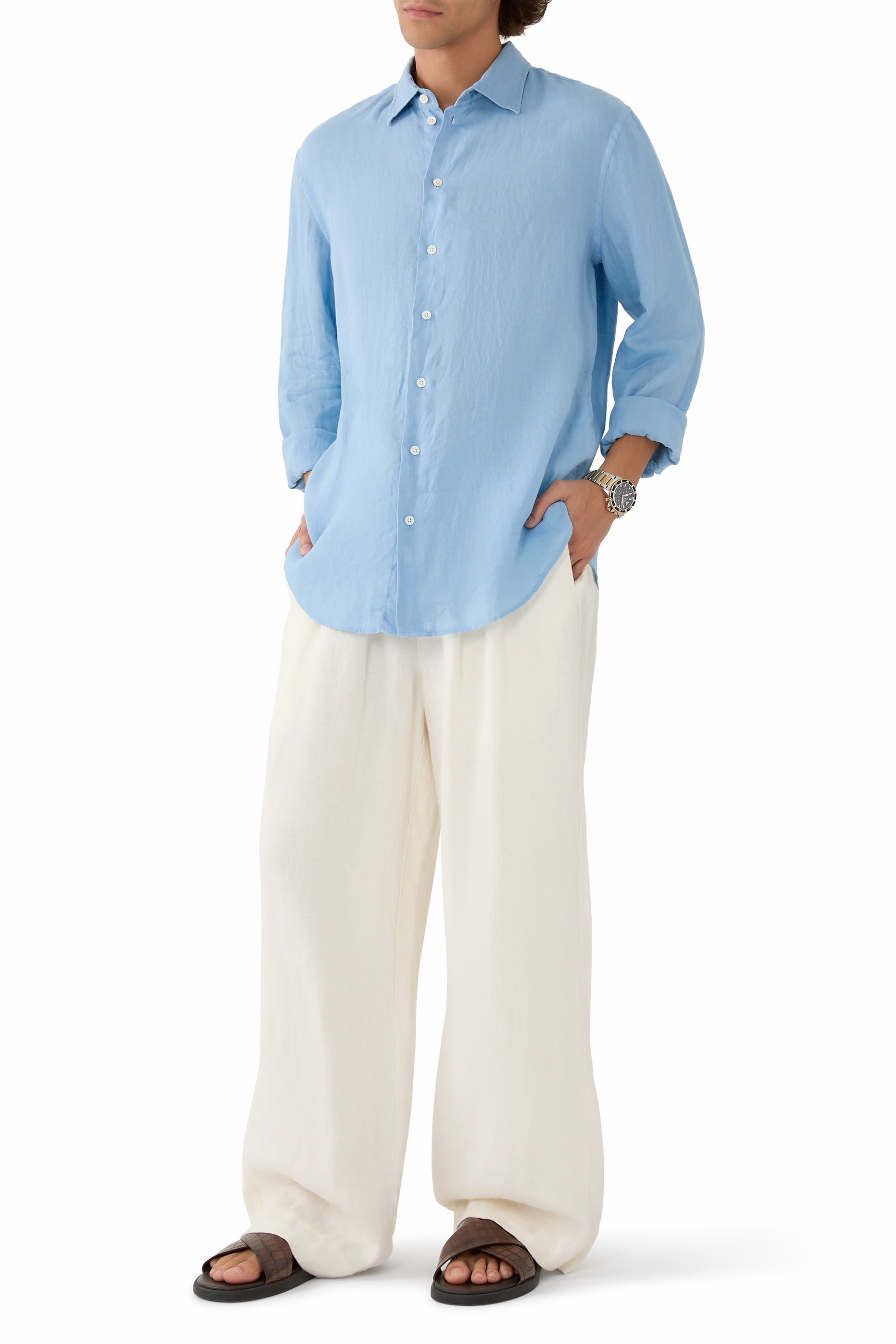 قميص بأكمام طويلة كتان