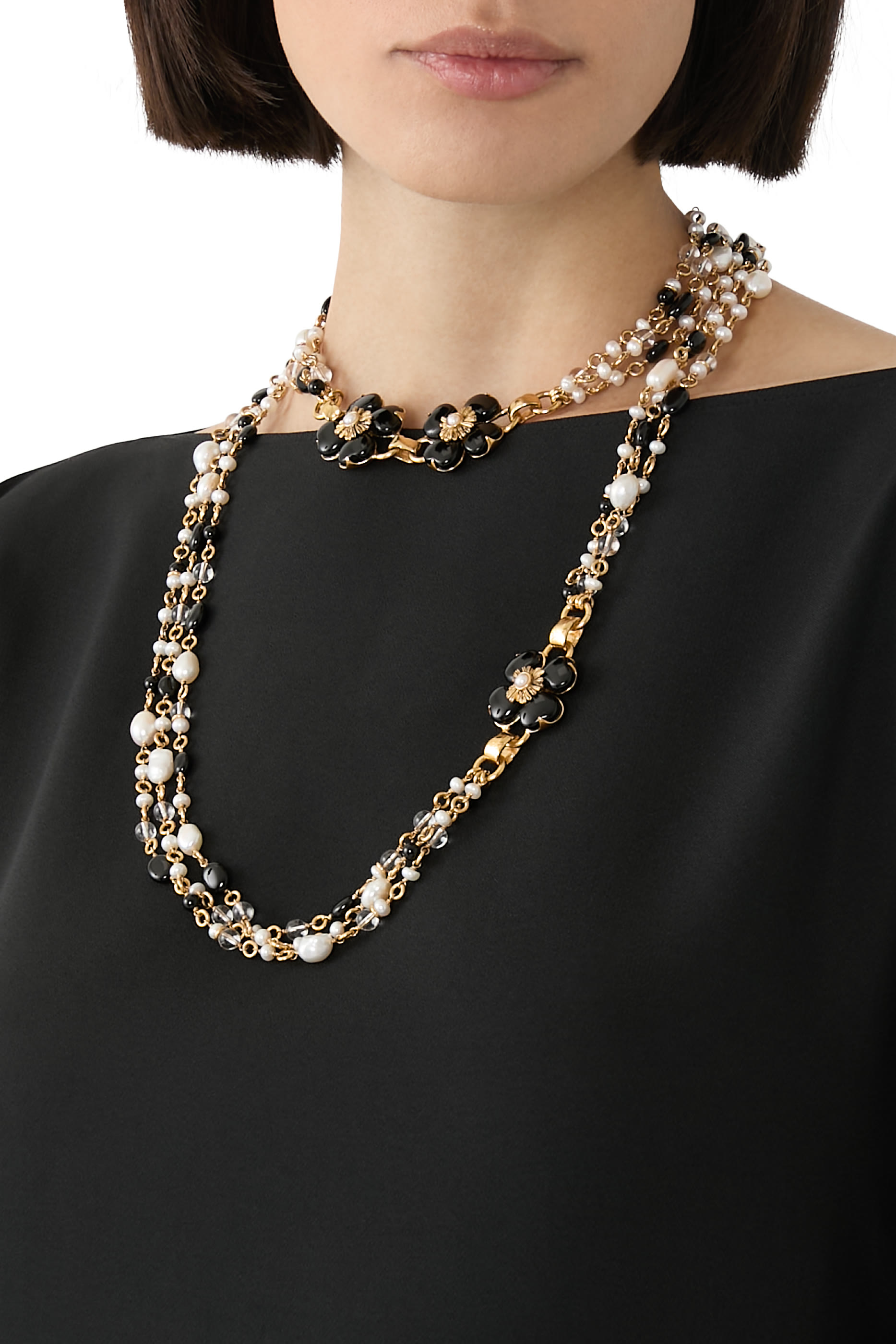 قلادة تريفلي طويلة مرصعة بكريستال صخري طبيعي، مطلية بالذهب عيار 24 قيراط.