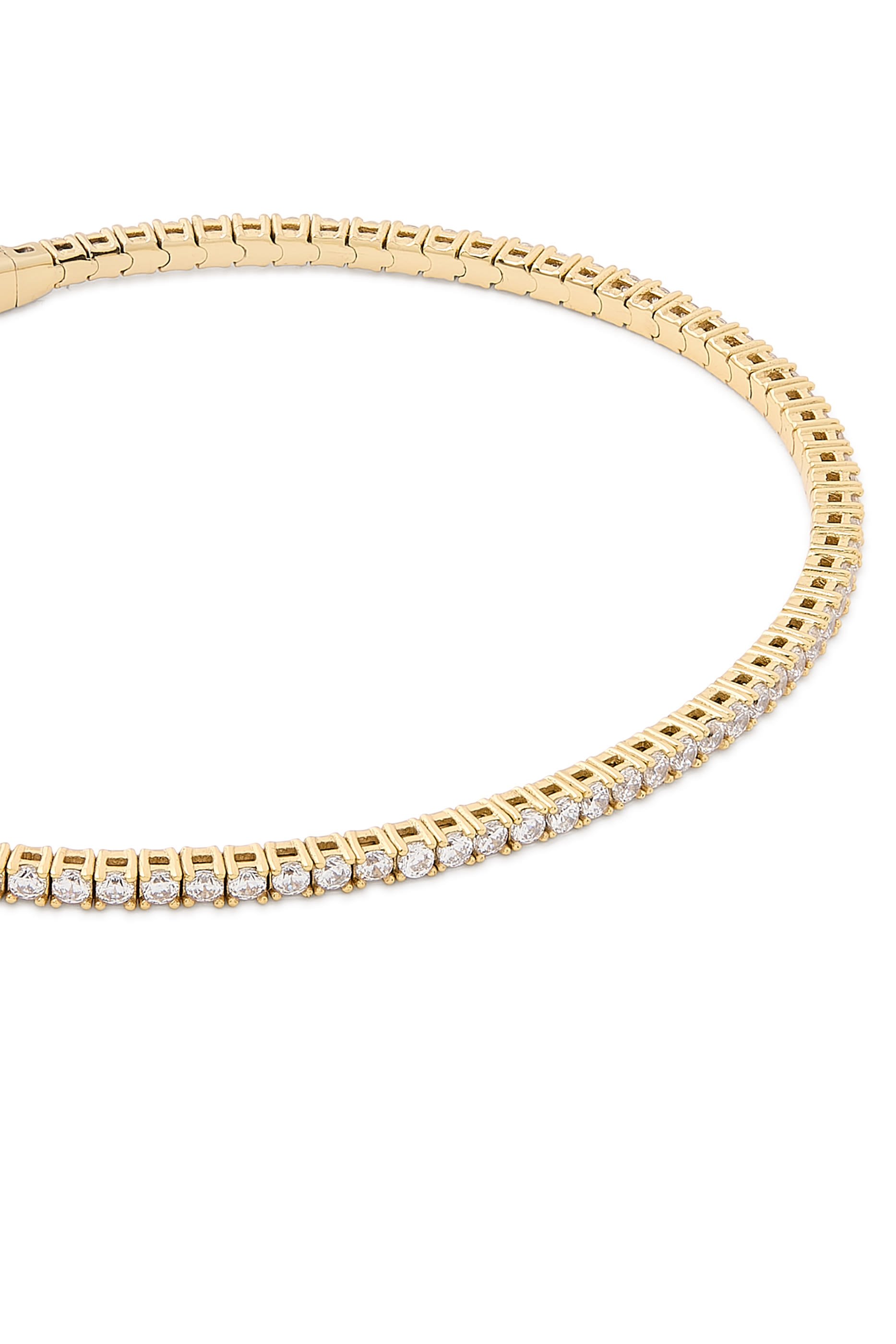 سوار تنس مرصع بماس وأحجار زركونيا مكعبة +AAAA، فضة استرلينية مطلية بفرميل عيار 14 