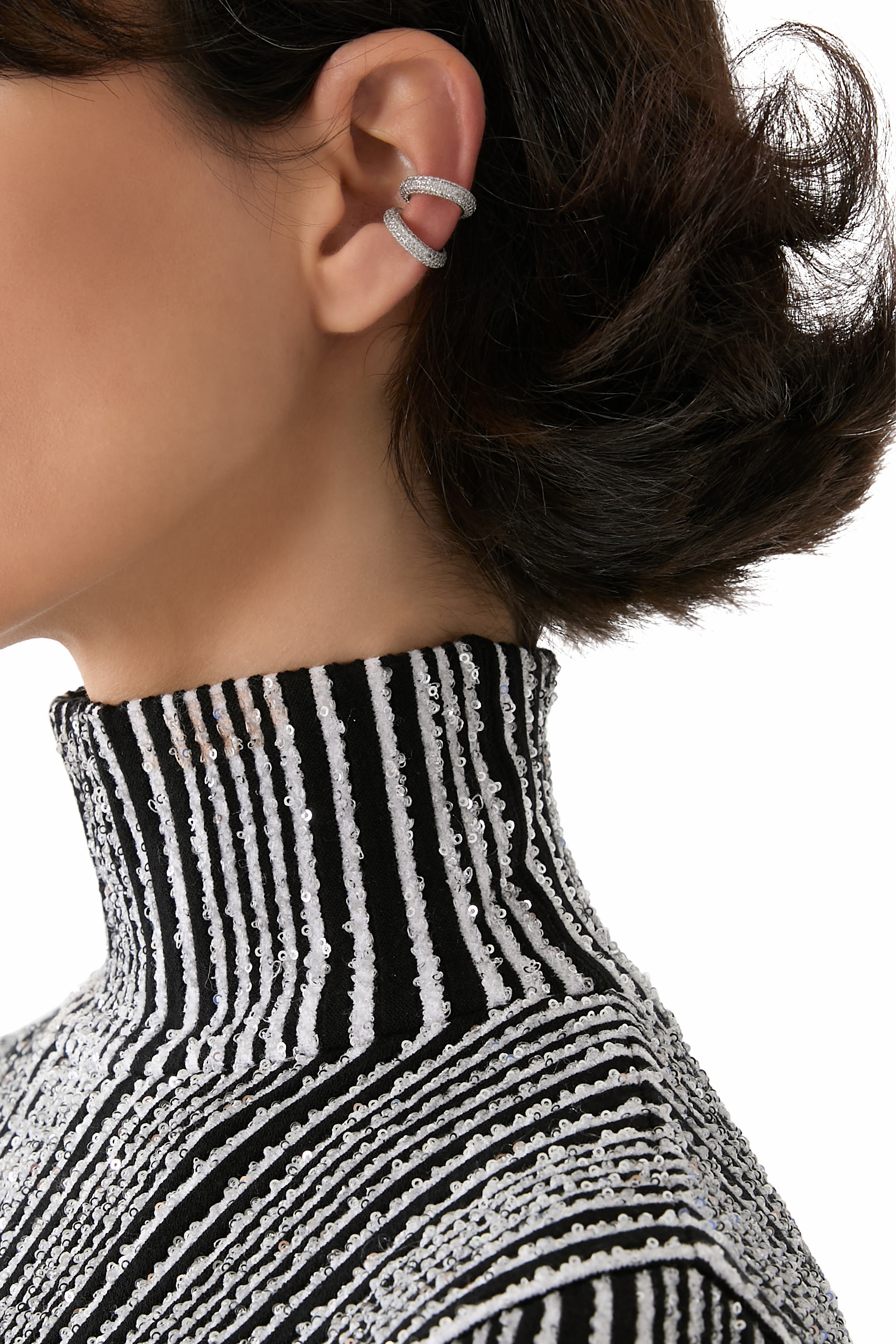 طقم قرط مفتوح صغير مرصع بأحجار زركونيا مكعبة، فضة استرلينية