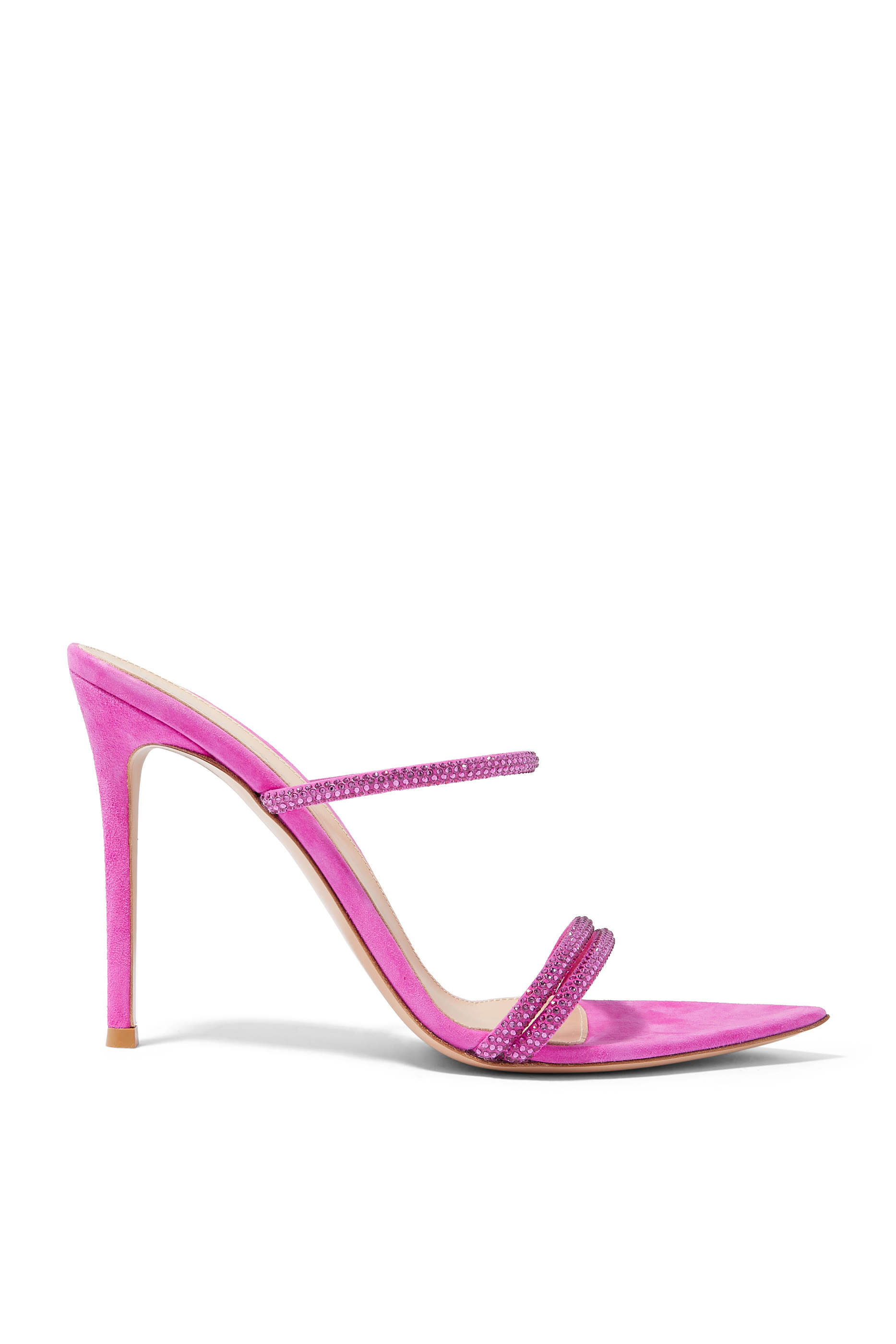 حذاء كان مفتوح من الخلف 105 بسير مزدوج مرصع بالكريستال جلد