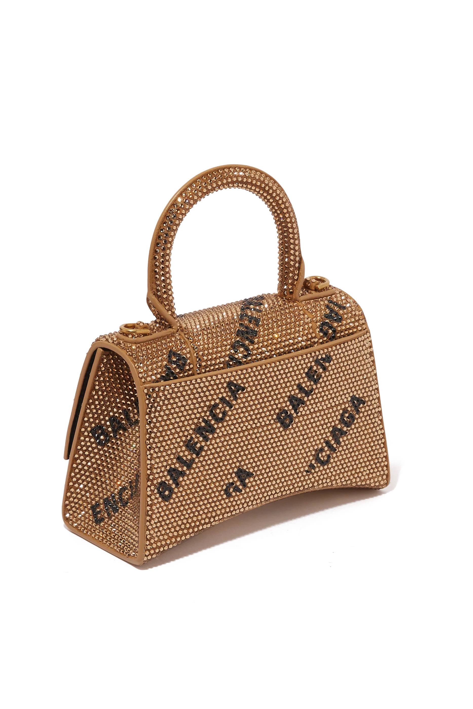 حقيبة يد اورجلاس صغيرة جدا مرصعة بأحجار الراين بشعار الماركة بالكامل وسلسلة