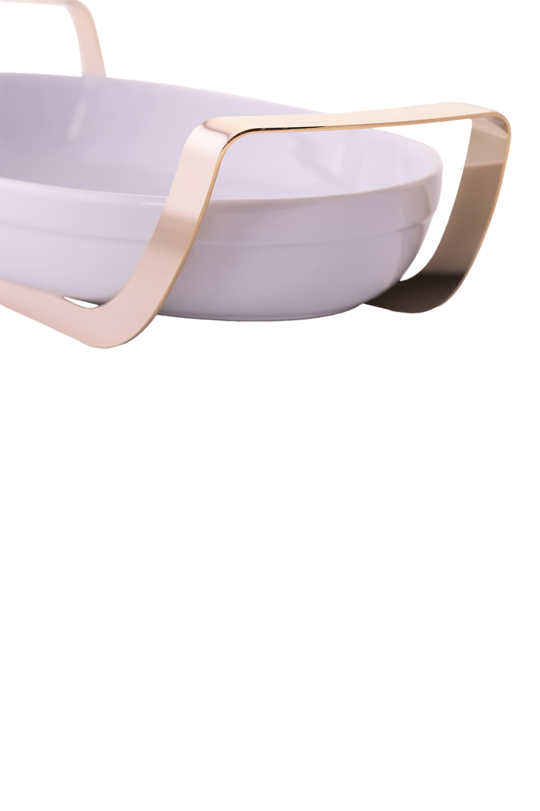 طبق بيضاوي بورسلين بحامل من ستانلس ستيل