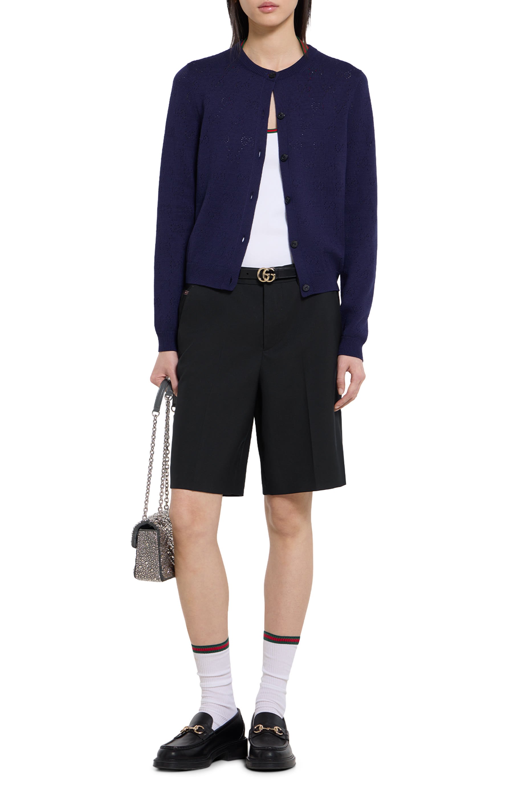 كارديغان بوانتيل بنقشة شعار الماركة قطن وحرير