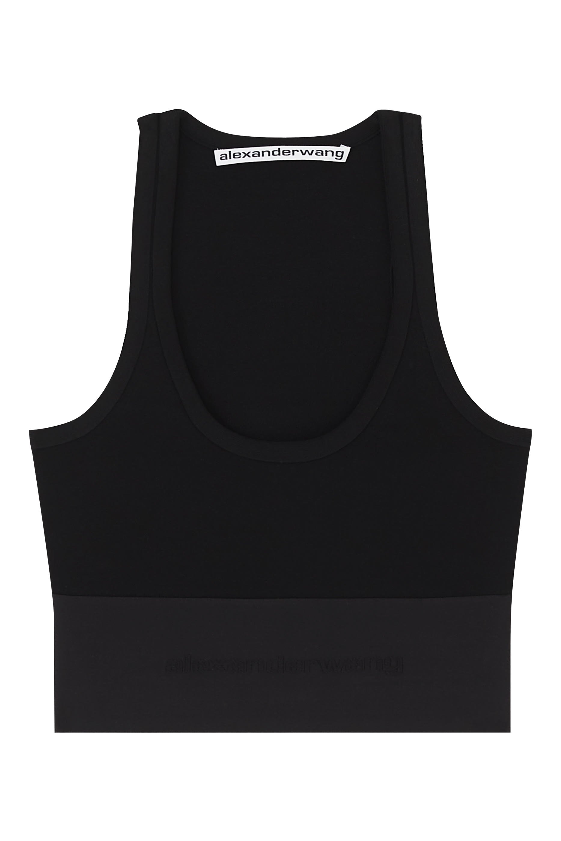 بلوزة بتصميم حمالة صدر بياقة عميقة وشريط مطاطي بشعار الماركة