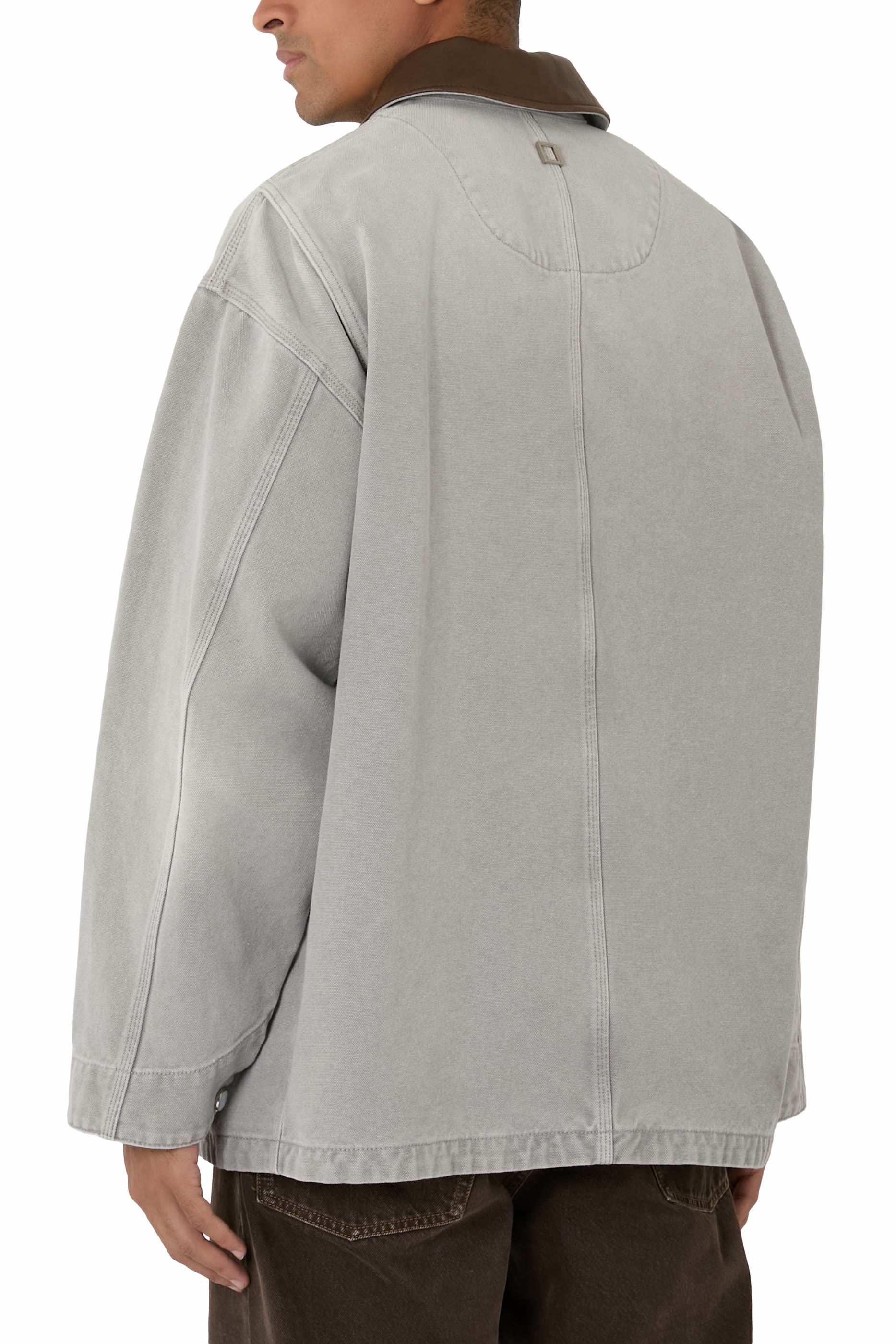 معطف جينز مصبوغ بياقة جلد