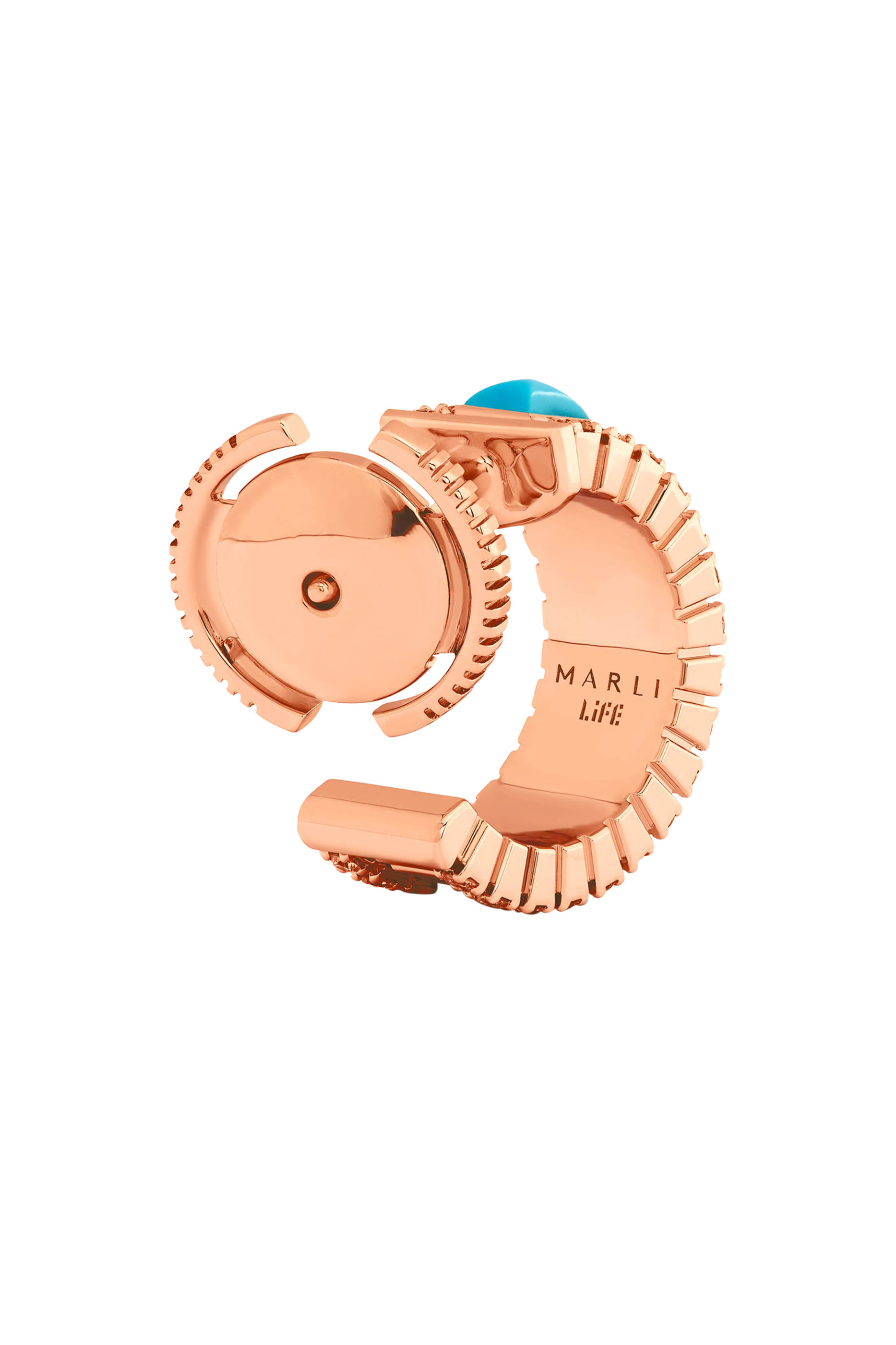 أقراط لايف صغيرة دائرية مرصعة بماس وفيروز، ذهب وردي عيار 18