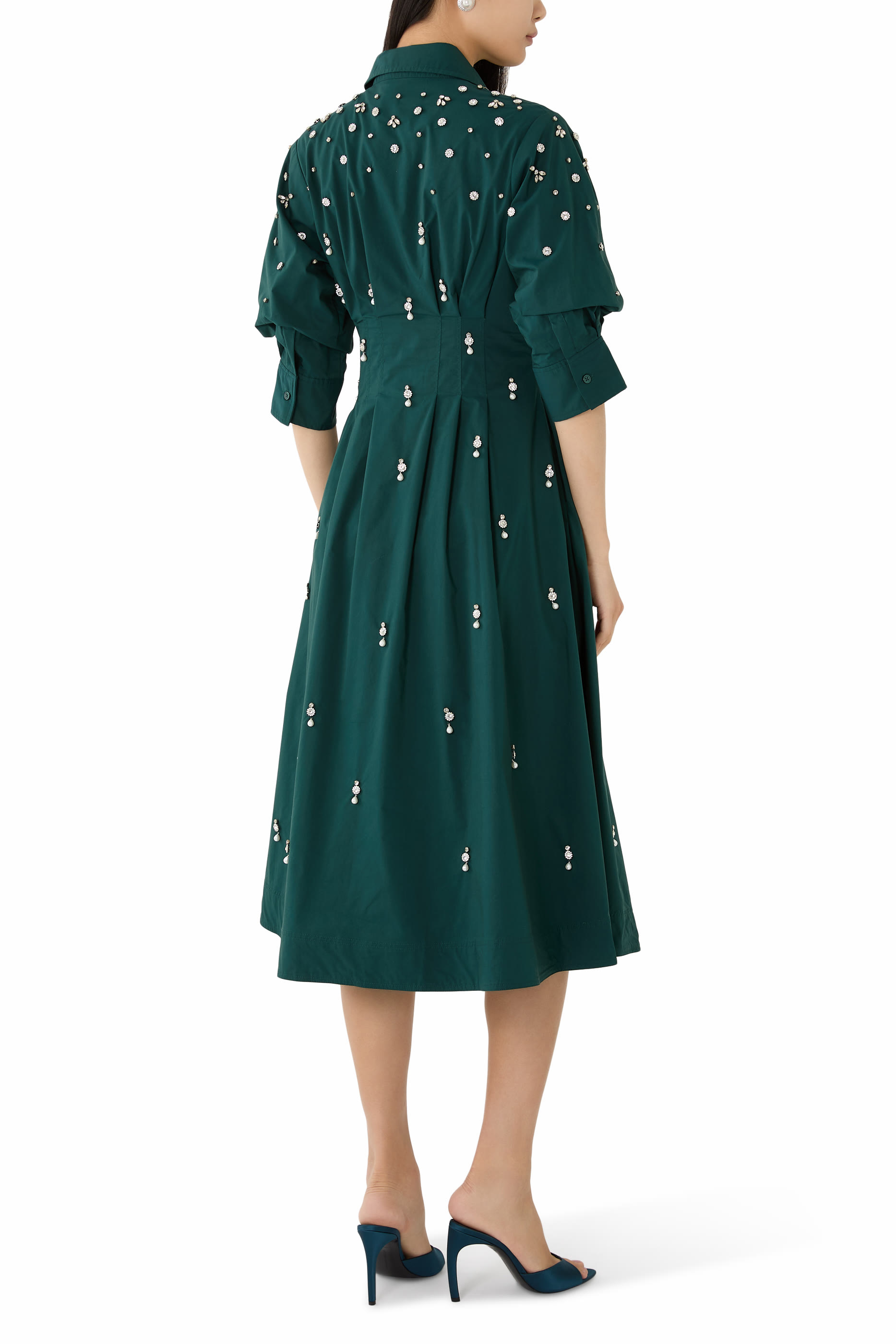 فستان جاز متوسط الطول مطرز